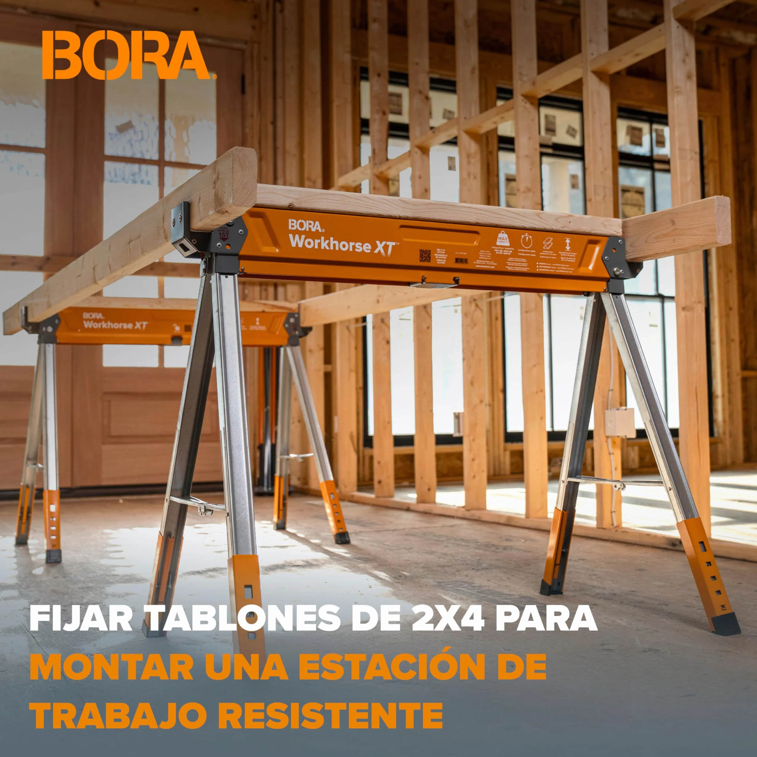 Bora Workhorse XT Juego de 2 Caballetes de Sierra Plegables Altura Ajustable Resistentes para Contratistas