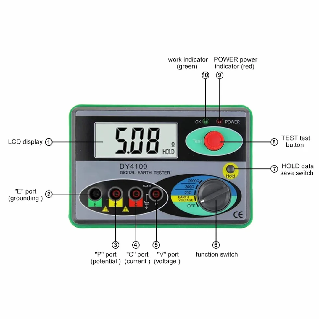 Digitaces Megohmetro 0-2000 Ohmios DCV ACV Medidor de Resistencia de Aislamiento