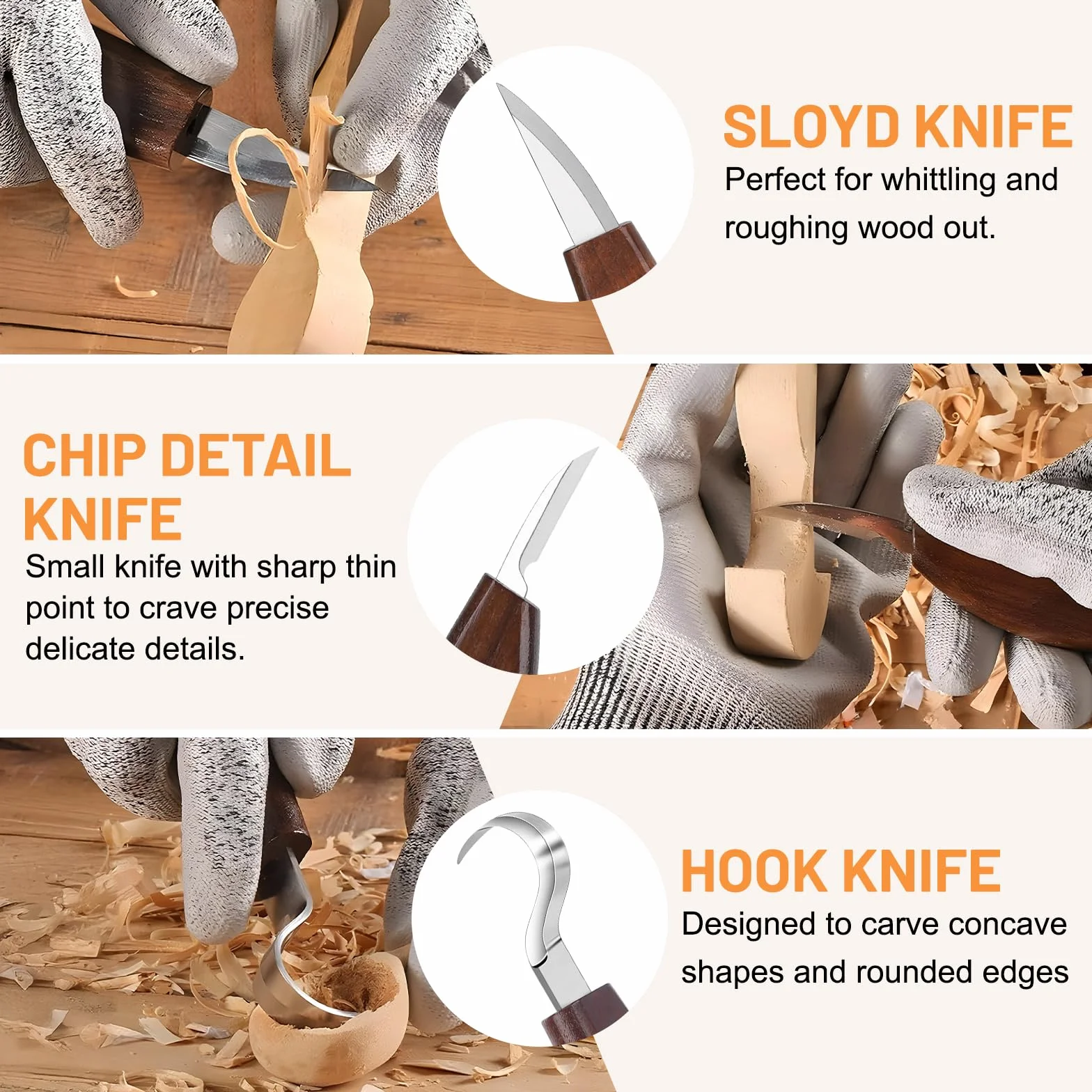 DBREAKS 24 Piezas Tallar Madera Gubias, Kit de Herramientas para Tallar Madera, con Guantes Anticorte, Madera para Tallar, Para Principiantes Y Profesionales