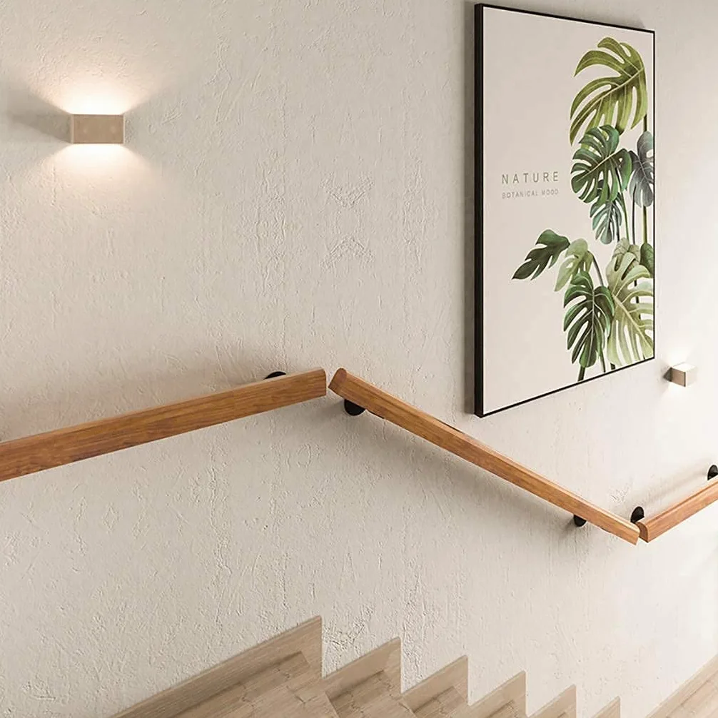 Barandilla de escalera universal para exterior, interior, barandilla de escalera de madera antideslizante, kit completo, con 2 soportes fijos de hierro, barra de soporte para pasillo de barandil