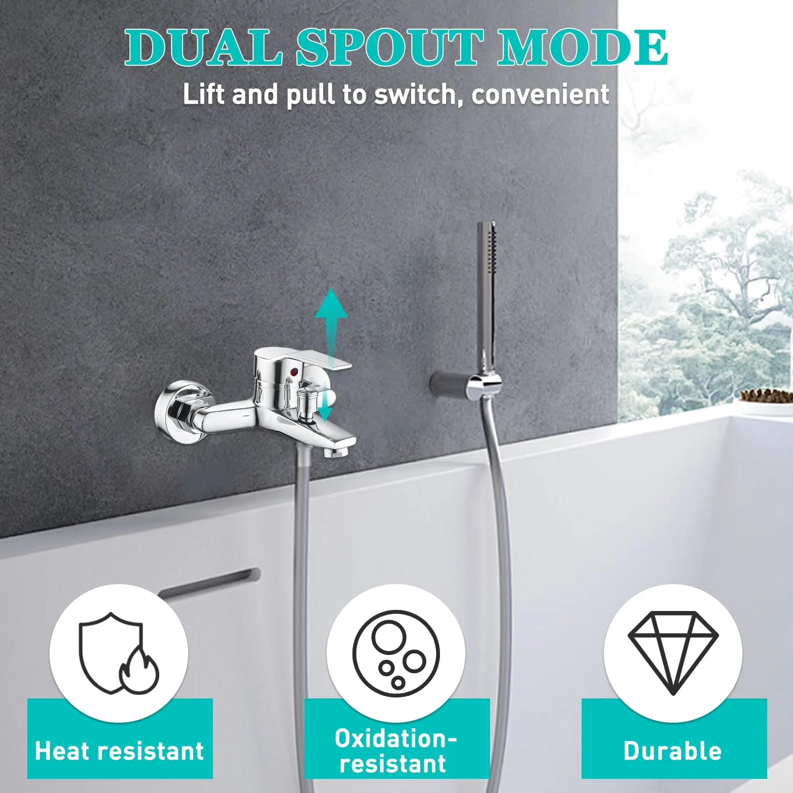Kit Grifo Mezclador de Bañera, Grifo de Bañera Caliente y Frío con Accesorios de Montaje, Grifería para el Hogar y el Baño