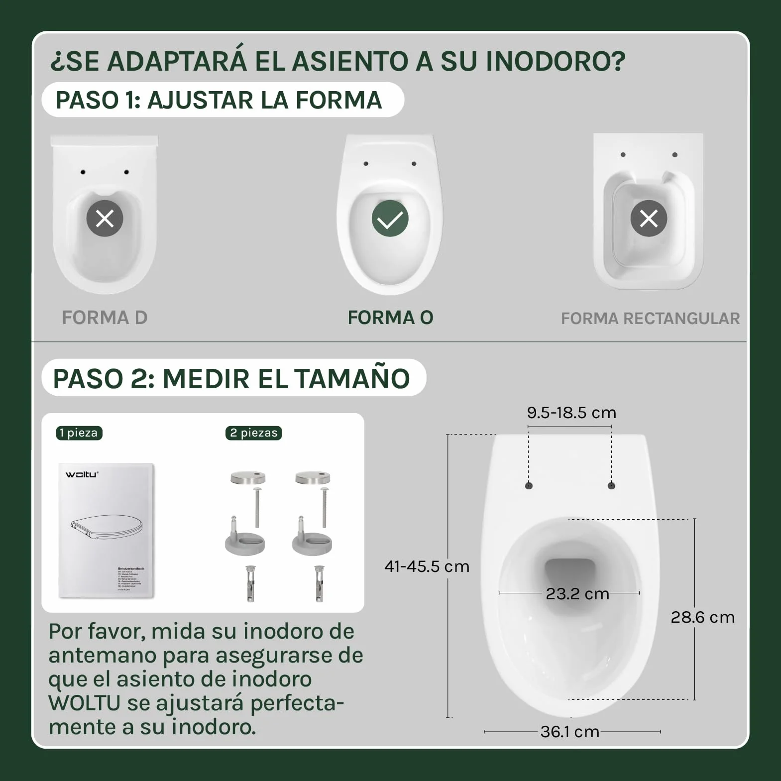 WOLTU Tapa de WC Tapa de Inodoro Asiento de Inodoro Bisagra de Cierre Suave Instalar Rápida
