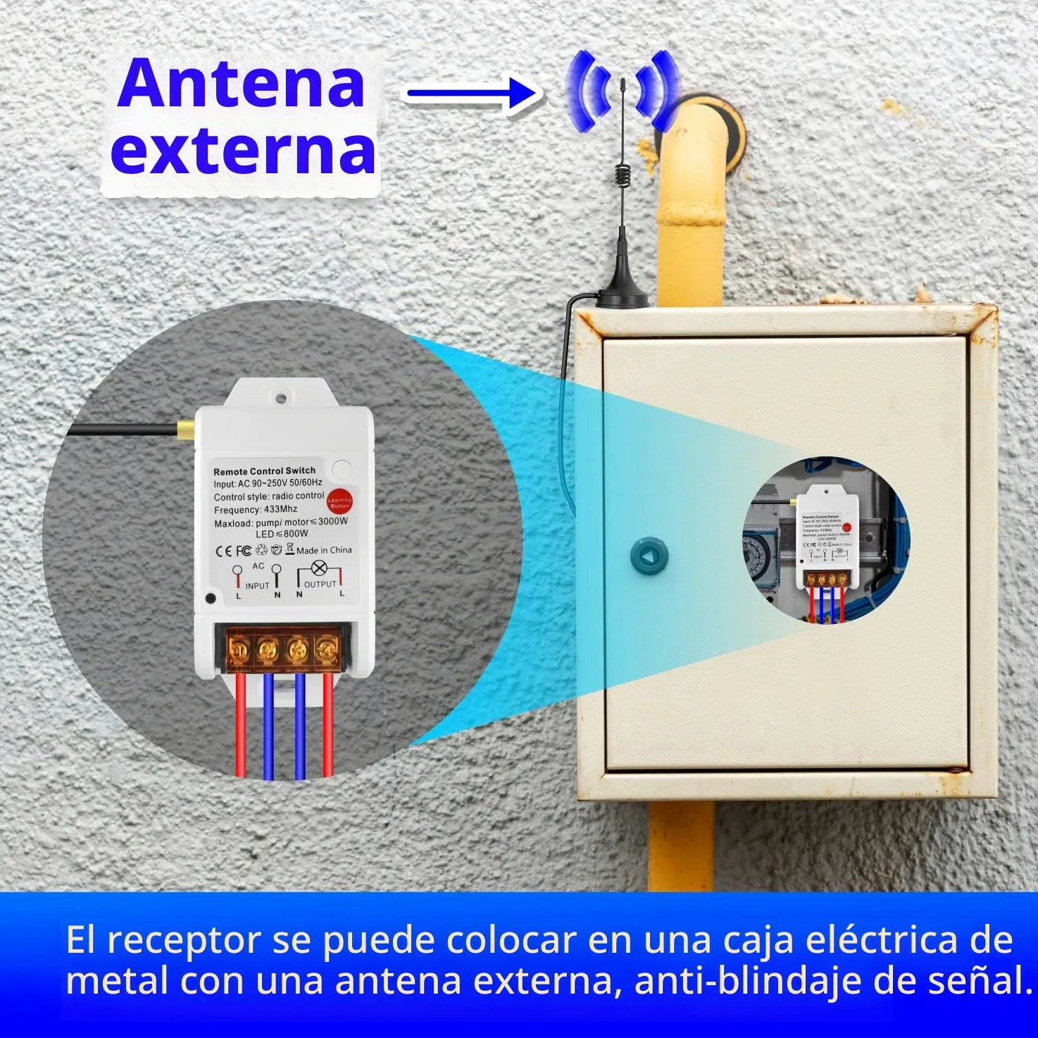 DieseRC Interruptor del Mando a distancia de Bomba Motor Inalámbrico Receptor Relé de CA 220V 3000W y 2 Transmisores rango de control de hasta 100-300 metros para Luces Bomba de agua Motor