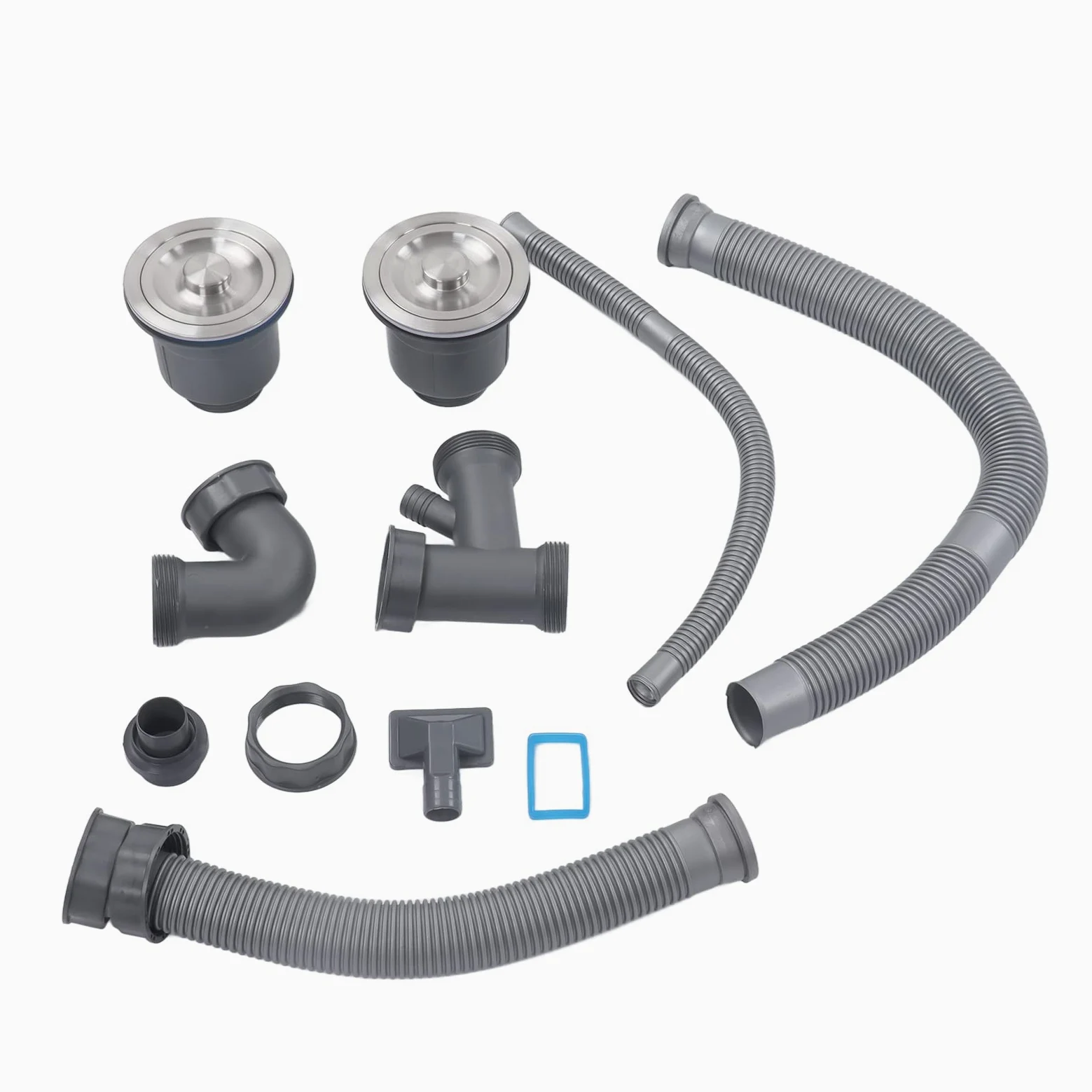 Kit Desague de Tubería Doble para Fregadero Universal, Taza Interior de Acero Inoxidable, Sifon Doble Fregadero de Escurridor Adecuado para El Hogar, Cocina, Drenaje Rápido