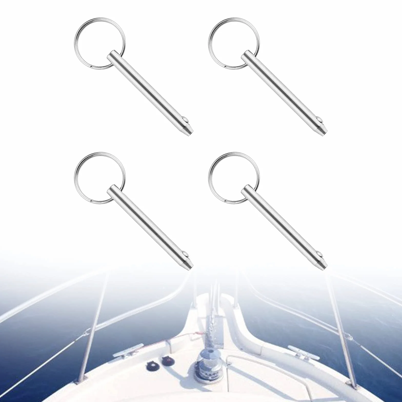 4 Pcs Pines de liberación rápida hardware marino de acero inoxidable Hardware Marino para Barco Cubierta Superior Bisagra Barcos accesorios de bloqueo Pin con bola de bloqueo Pull Ring(72 * 8 mm)