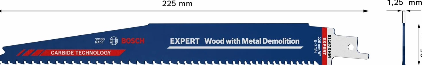 Bosch Professional S 1167 XHM Hoja de sierra sable Expert para Madera con metal duro 225 mm
