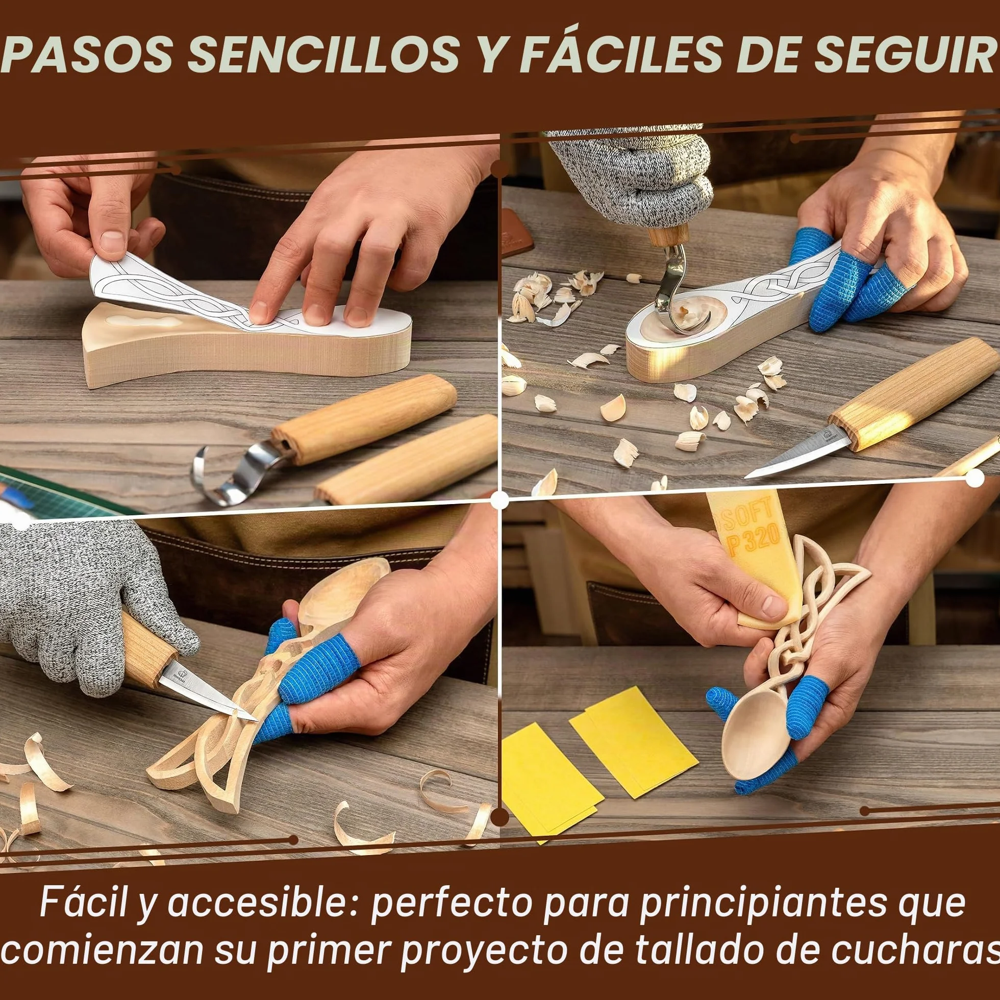 BeaverCraft Kit de Tallado de Cucharas en Madera para Principiantes DIY04 – Cuchillos Sloyd y de Gancho, Bloque de Tilo