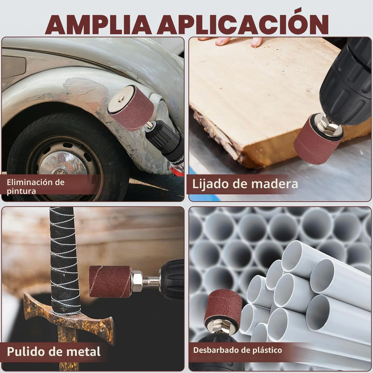 FreeTec 25 piezas Tambores de Lijado, Mangas de Lijado Grano 80 y 120, 1/8" 1/4" Kit Cilindros de Lijado, Tambor Lija de Madera para Taladro, Ø12 18 23 31 50 mm