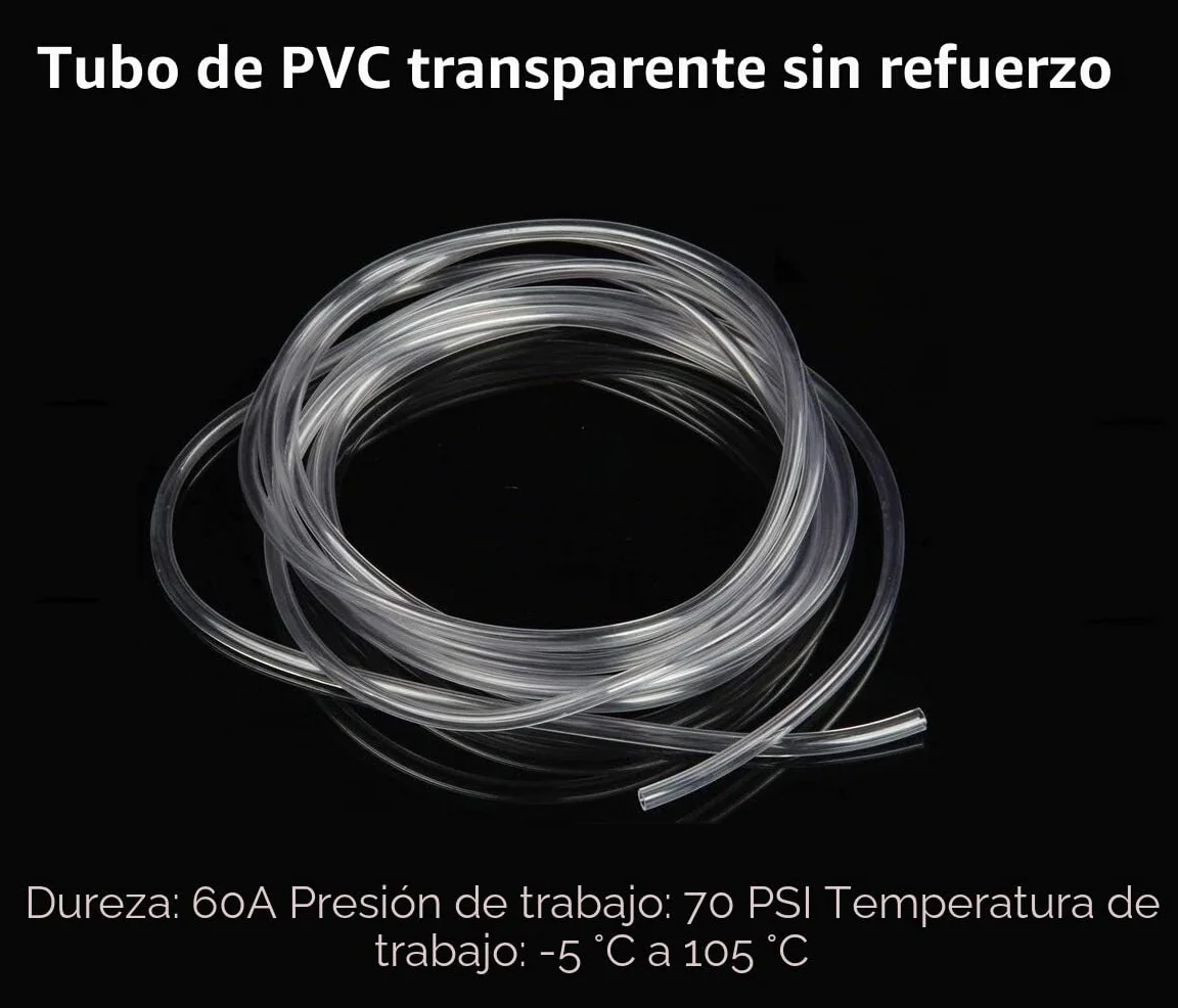 Tubo flexible transparente PVC grado alimenticio 8 mm x 11 mm 5 metros con abrazaderas