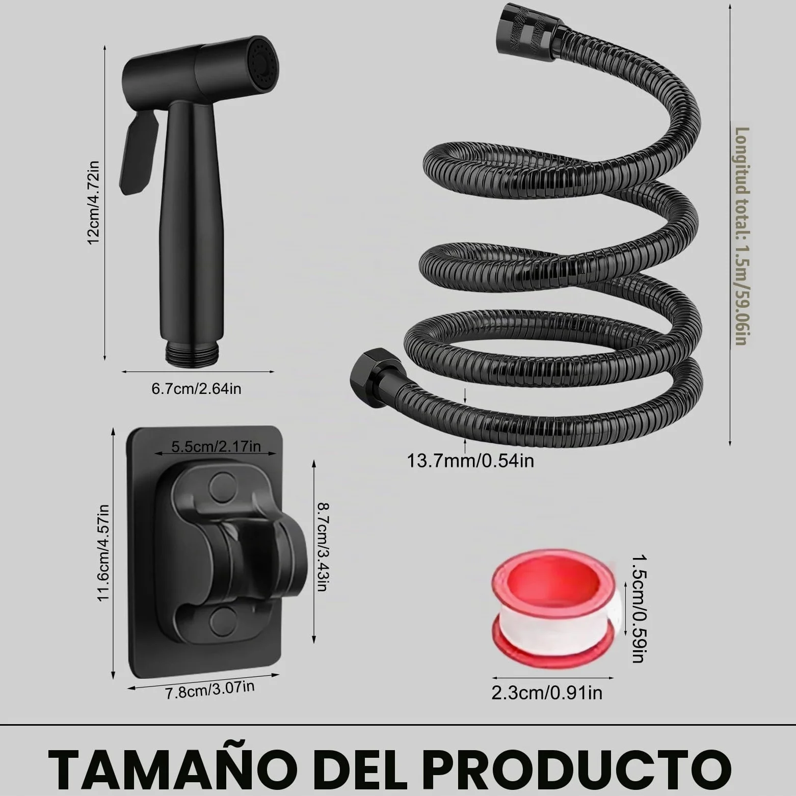 DEANKEJI 1,5 Metros Acero Inoxidable Grifo para WC-Conjunto, Negro Duchas Higienicas para WC con Manguera, Pulverizador de Bidé, Ducha Inodoro, para Baño, Cocina, Hotel