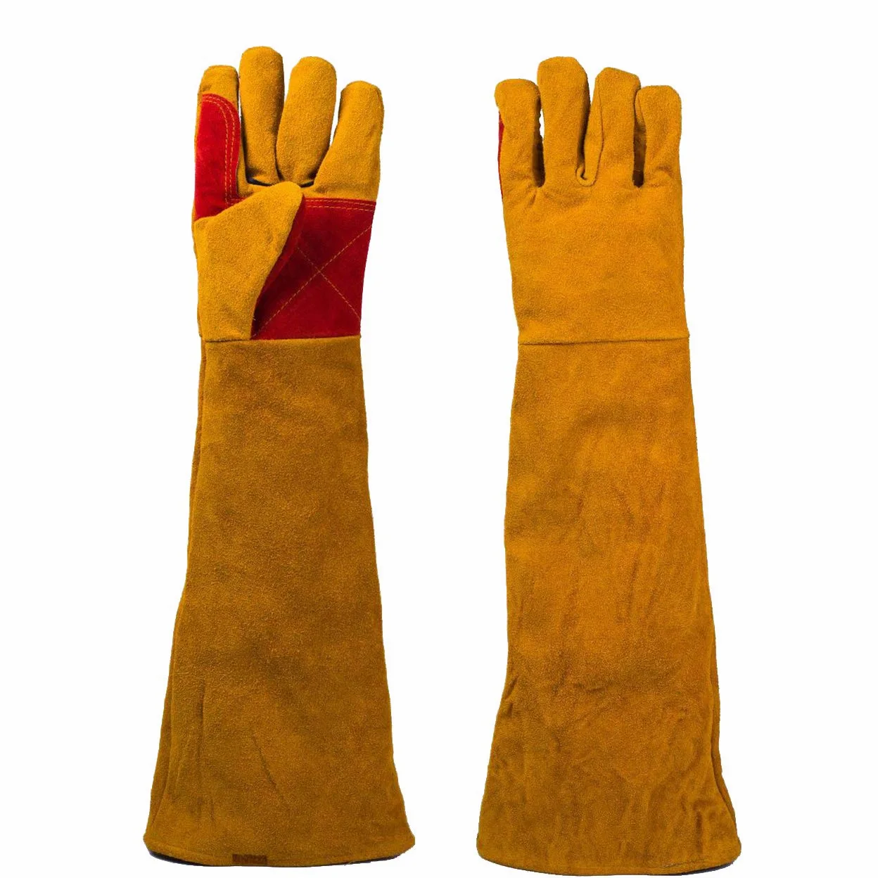 Magiin 1 Pack de Guantes de Soldadura de Piel de 23,62 pulgadas Mangas Extralargas Guantes de Trabajo a Prueba de Cortes Resistentes al Calor Guantes de Protección de Trabajo Chimenea Jardinería