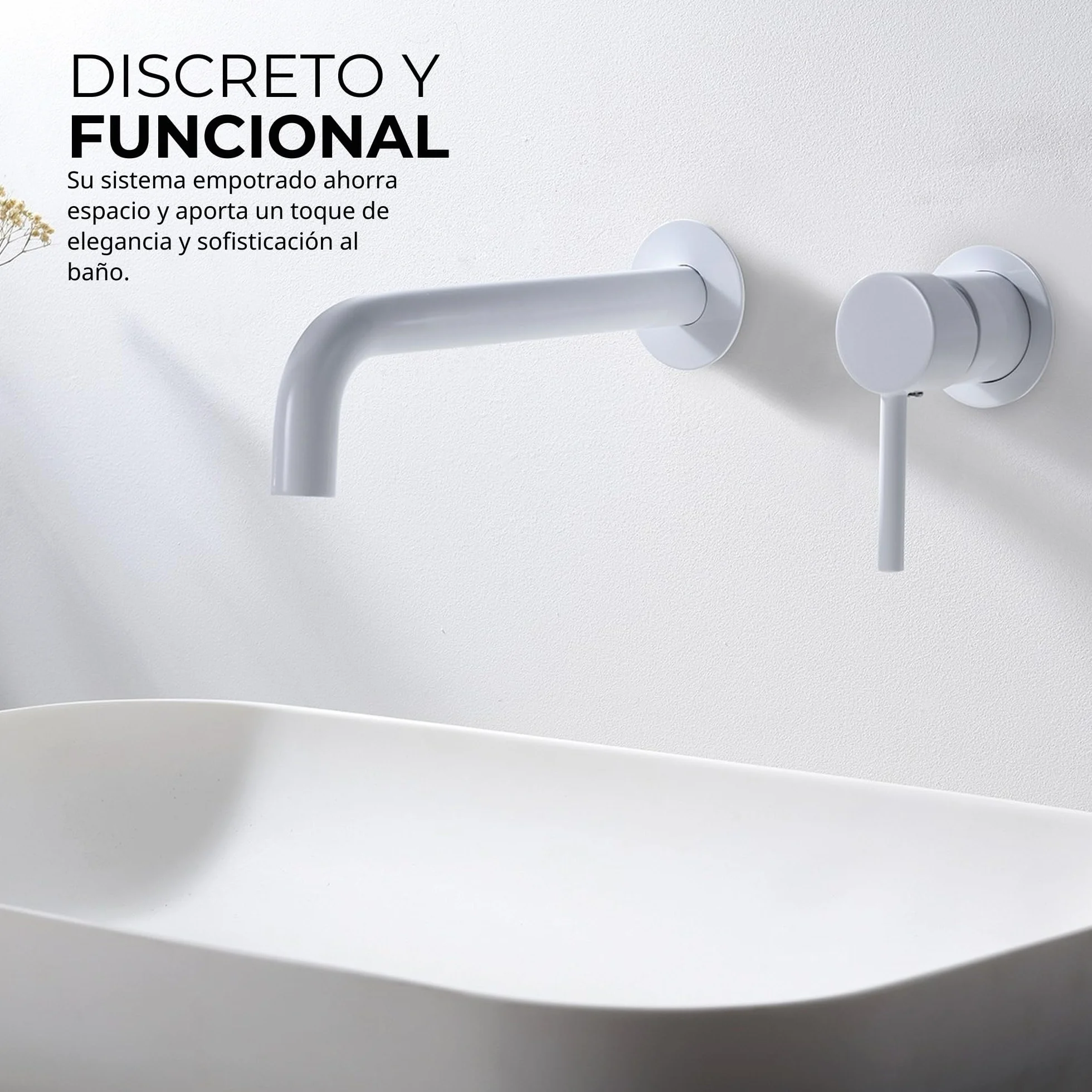 IMEX - Grifo Lavabo Empotrado | Grifo Empotrado Baño con Agua Fria y Caliente | Grifo Monomando Lavabo Pared con Ahorro de Agua | Serie Etna | Color Blanco Mate