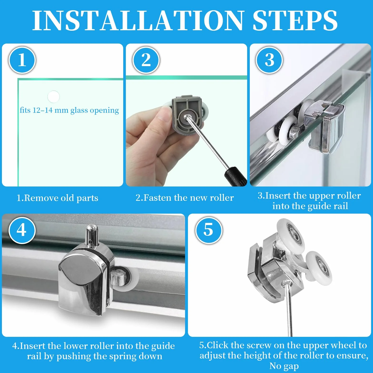 4 Piezas Rodillos de Puerta de Ducha Dobles Diámetro 23 mm,Metal Ruedas para Puerta de Ducha Adapta a Vidrio de 4 a 6 mm