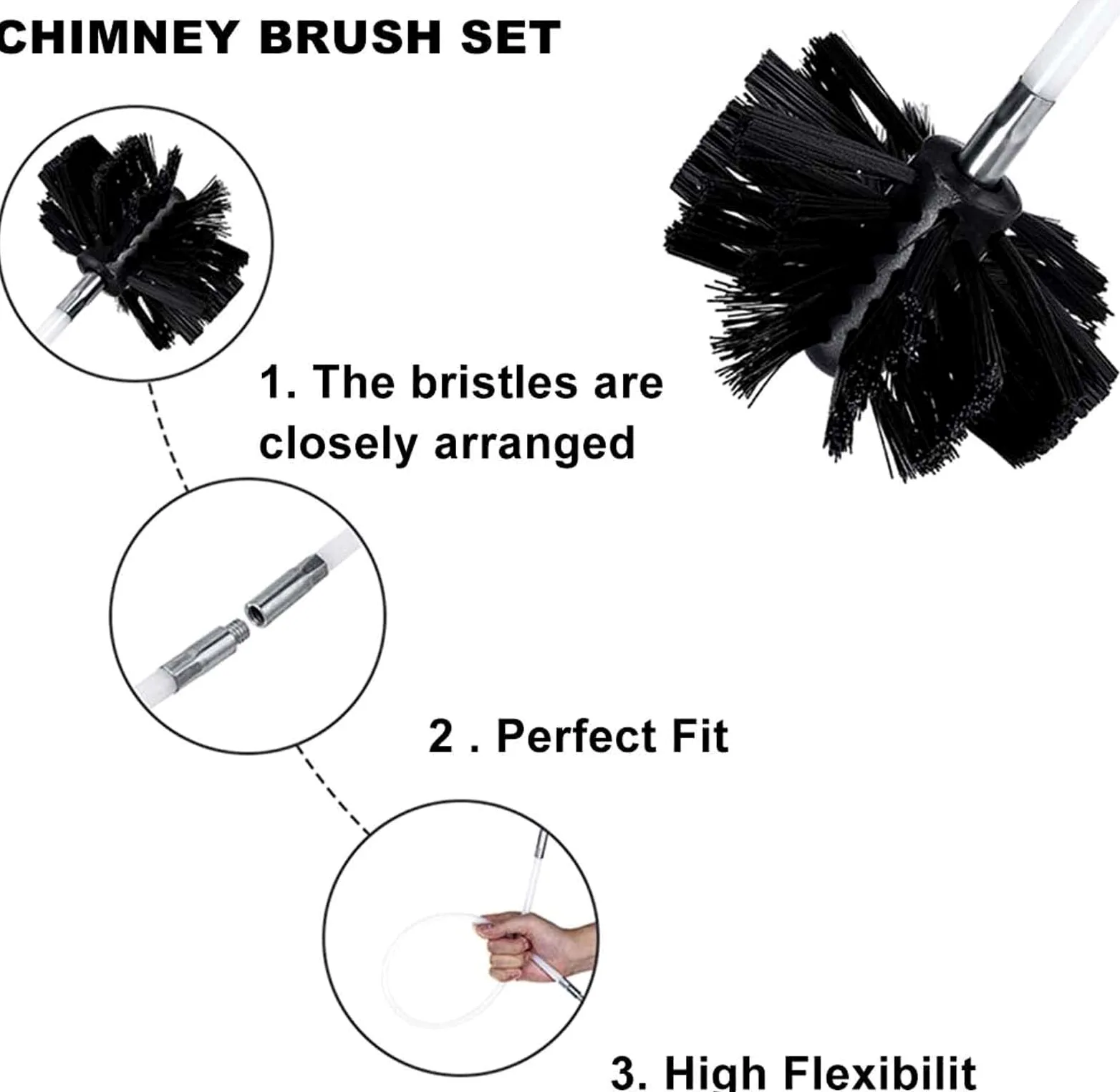 Kit Deshollinador De Chimeneas For Estufa De Pellets, Erizo Deshollinador De Chimeneas De Nailon, 12 Varillas Deshollinadoras Flexibles De 410 Mm, Utilizable Con Taladro Kit de limpieza de chimenea
