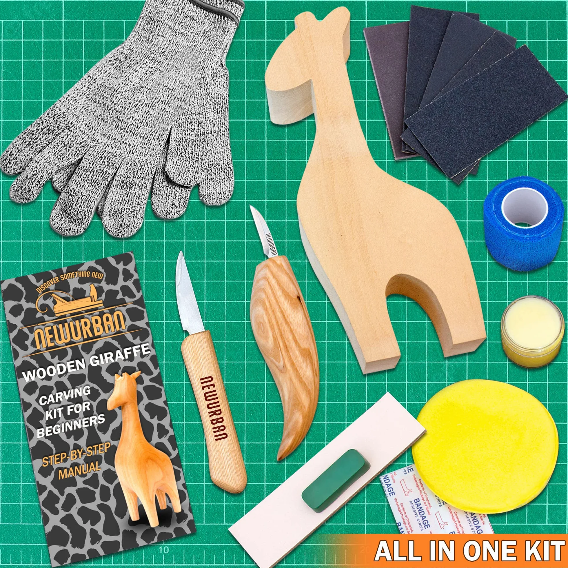 Kit de Tallado de Madera para Principiantes - Cuchillo de Acero Inoxidable - Tilo en Blanco para Niños y Adultos