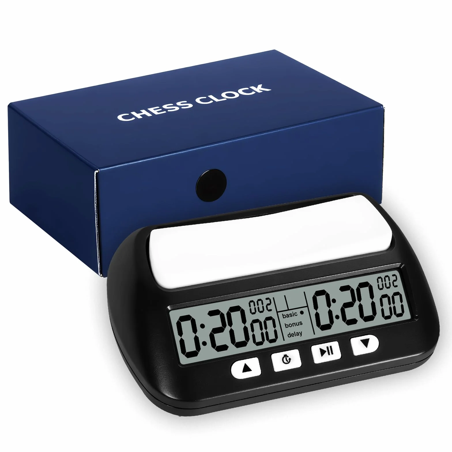 USHOP Reloj de ajedrez Profesional​​,Reloj ajedrez​​ con Digital Multifuncional Pantalla​​ – Cuenta Regresiva/Bono/delay,Control de 4 Botones​​,diseño competitivo​​ para torneos y Juegos de Mesa