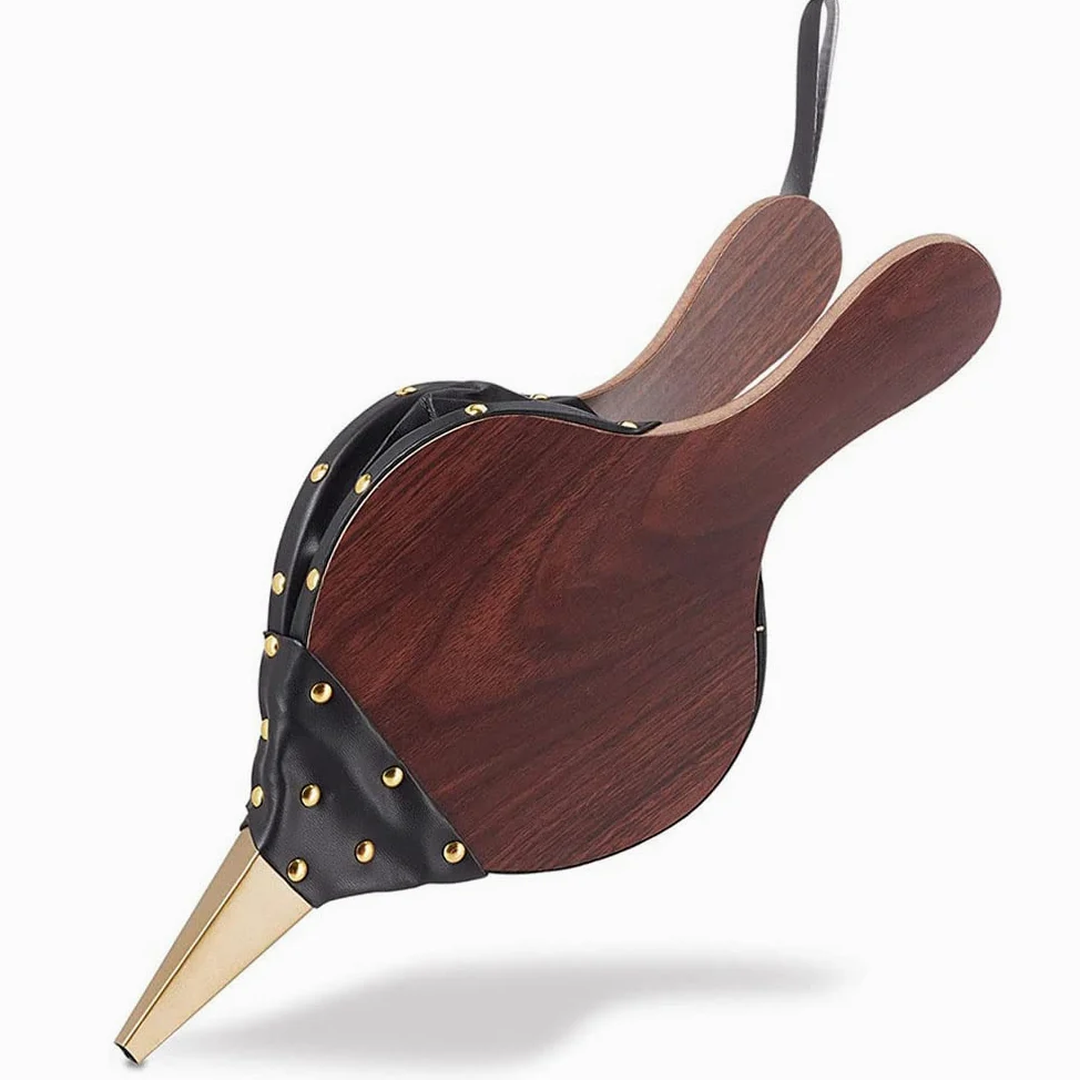 Soplador de Chimenea Manual, Soplador de Chimenea, Soplador de Aire de Madera, Boquilla Fundida de Fuelle de Madera para Chimenea con Cordón, para Chimenea, Parrilla Barbacoa, Estufa Leña, Marrón