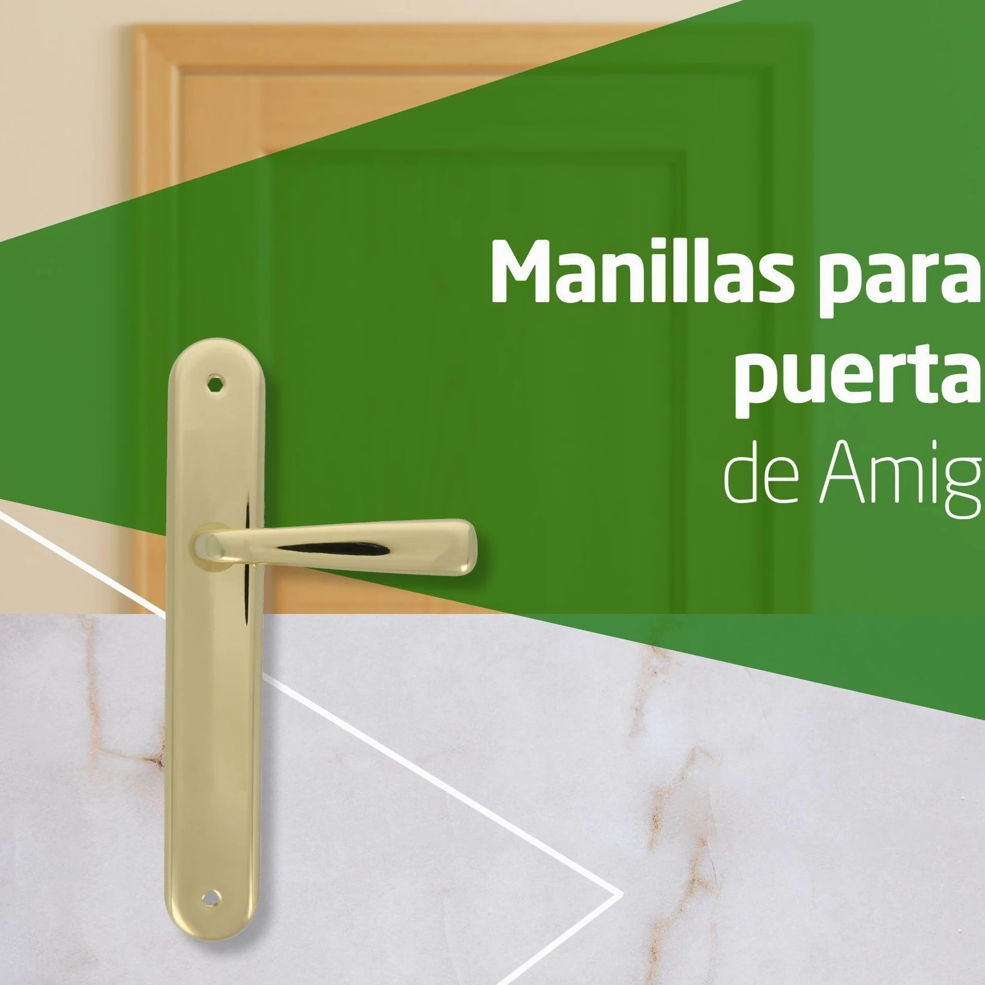 Amig - Juego de Manillas de Placa de Latón - Modelo 252P Medida: 250 x 40 mm - Cuadradillo de 8 mm - Resistente a la Corrosión, Incluye tornillería - Acabado: Latonado barnizado