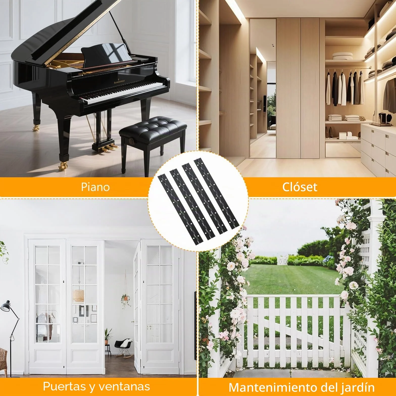 Bisagra Piano 30 cm de Acero Inoxidable para Puertas con Tornillos (Negro)
