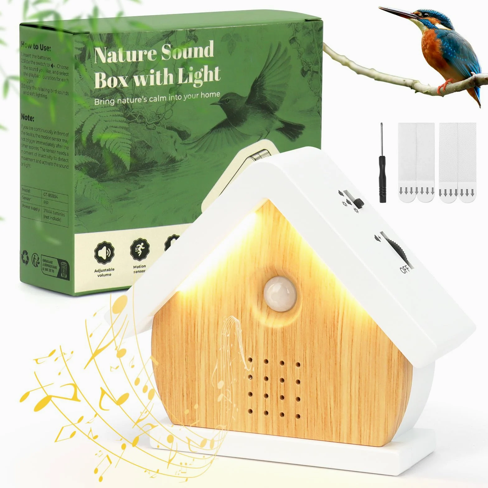Zwitscherbox Vogelgezwitscher,Vogelgezwitscher Box,Vogelgezwitscher Bewegungsmelder Box,Naturgeräusche Box mit Leuchten/Timer/12 Lieder,Weiß Rauschen Vogelzwitschern für Toilette, Spa und Relaxung