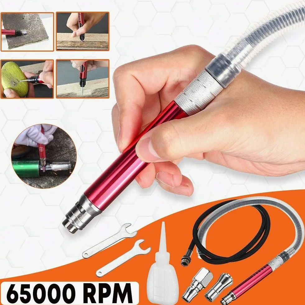 Kisbeibi Micro Grinder, Micro Air Grinder Set 65000 RPM Neumático Práctico Corte Lápiz con Llave de Mano
