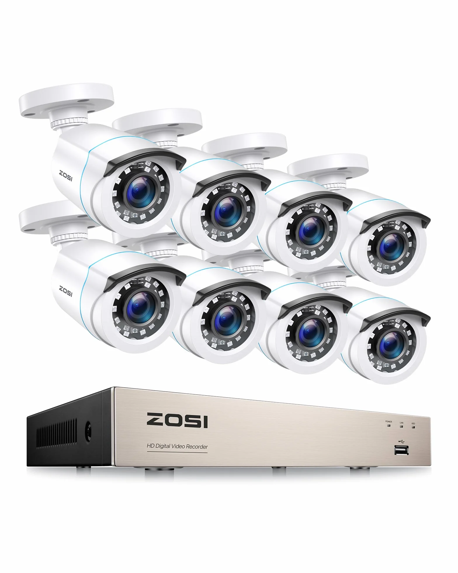 ZOSI 1080P Kit de Cámara de Vigilancia 8 Cámara de Seguridad Exterior con 8CH 2MP H.265+ Grabador DVR, Visión Nocturna, Alarma Remoto, Ver en Móvil, sin HDD