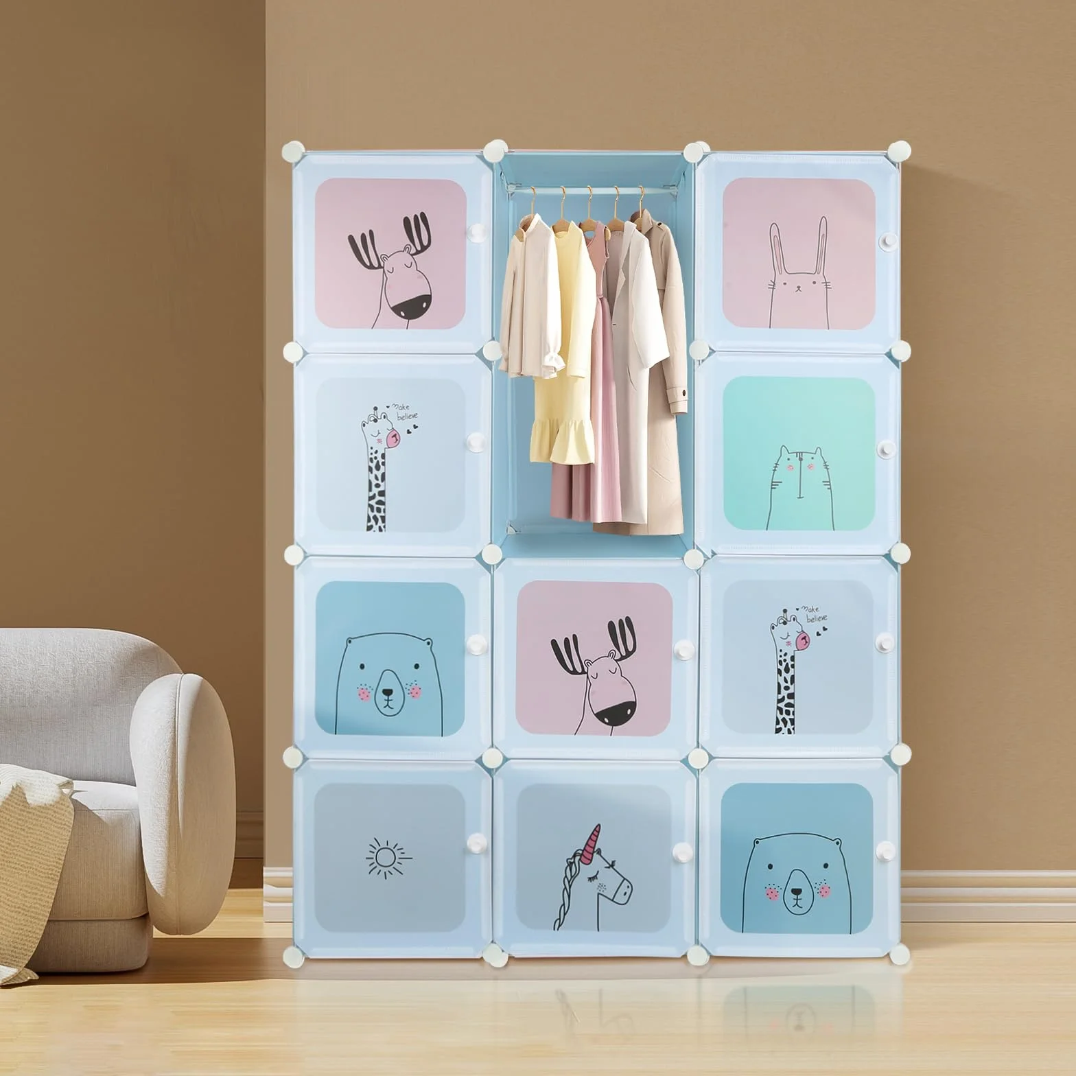 HUOLE Armario Modular para Colgar Ropa, Almacenaje, Fácil Montaje, Cubo Profundo