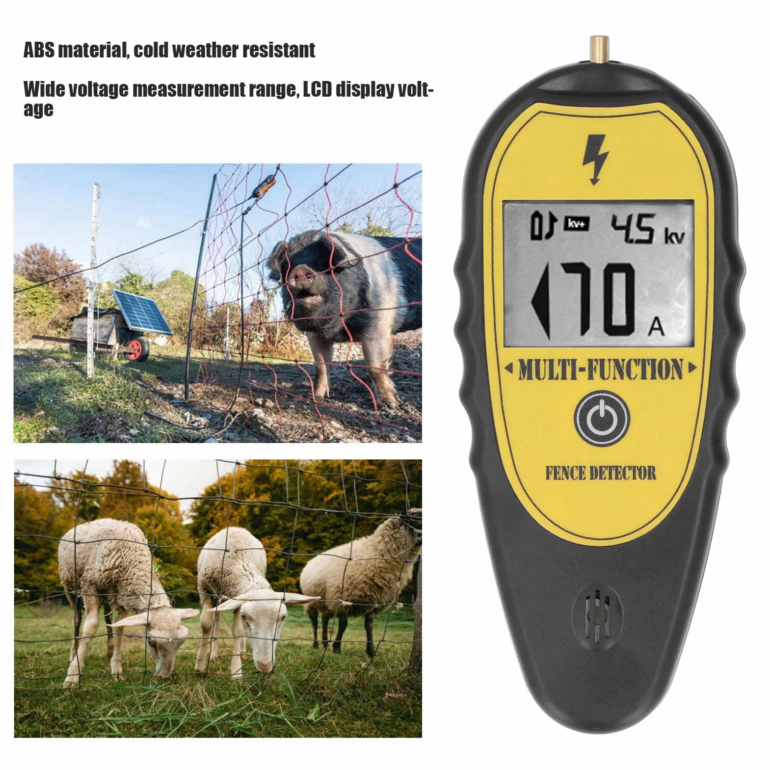 Probador de Cercas Buscador de Fallas, Pantalla LCD Medidor de Voltaje para Cercas Eléctricas Voltios de hasta 15 KV, Detector de Cercas Eléctricas Portátil Probador de Voltaje para Granjas de Ganado