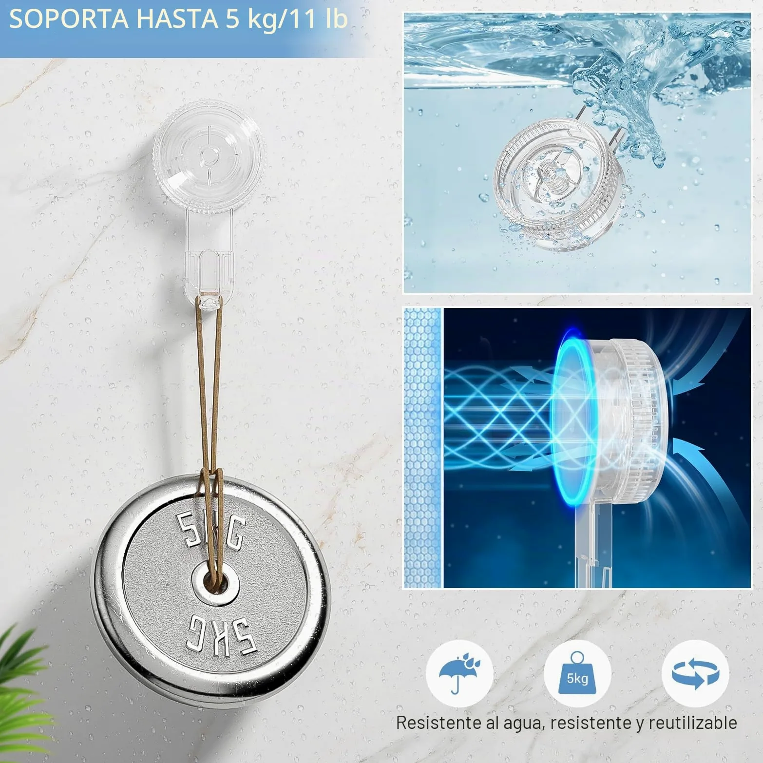 Luxear Ganchos Ventosa de Baño para Toallas 6 Piezas Colgador Ventosa | Perchero Ventosa Giratorio para Toallas Albornoz, Percha Resistentes para Cocina Baño Pared Azulejos Vidrio, Transparente