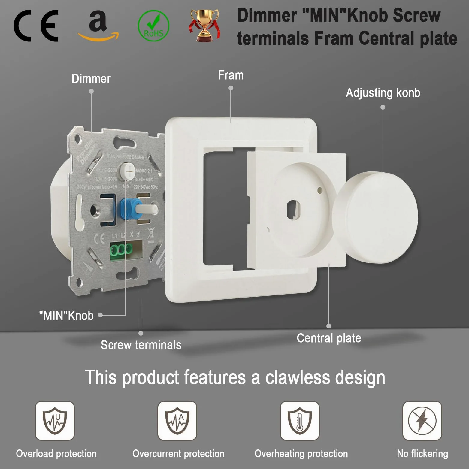 Dimmer LED 220V-240V, interruptor para bombillas LED regulables 5W-200W, protección segura, sin ruido, crema