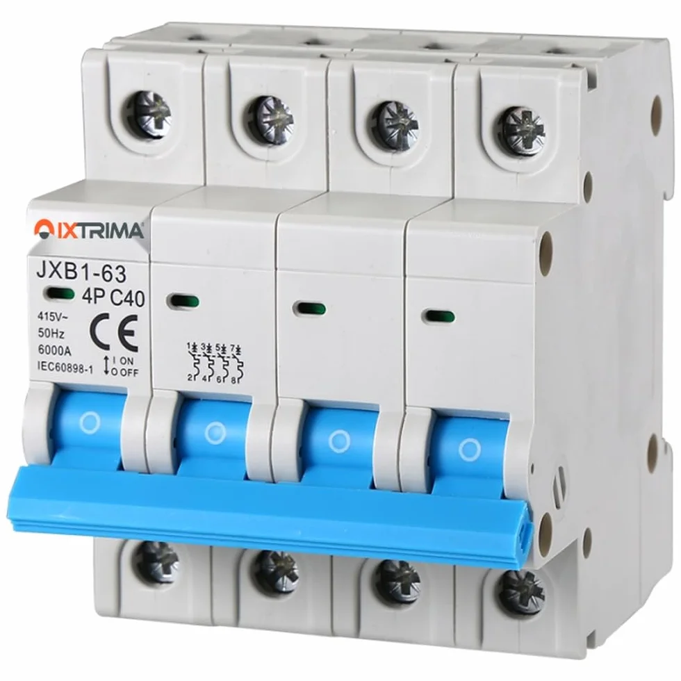 Interruptor magnetotérmico automático 4P 40A 380V 6kA MCB C40 ocupa 4 módulos DIN