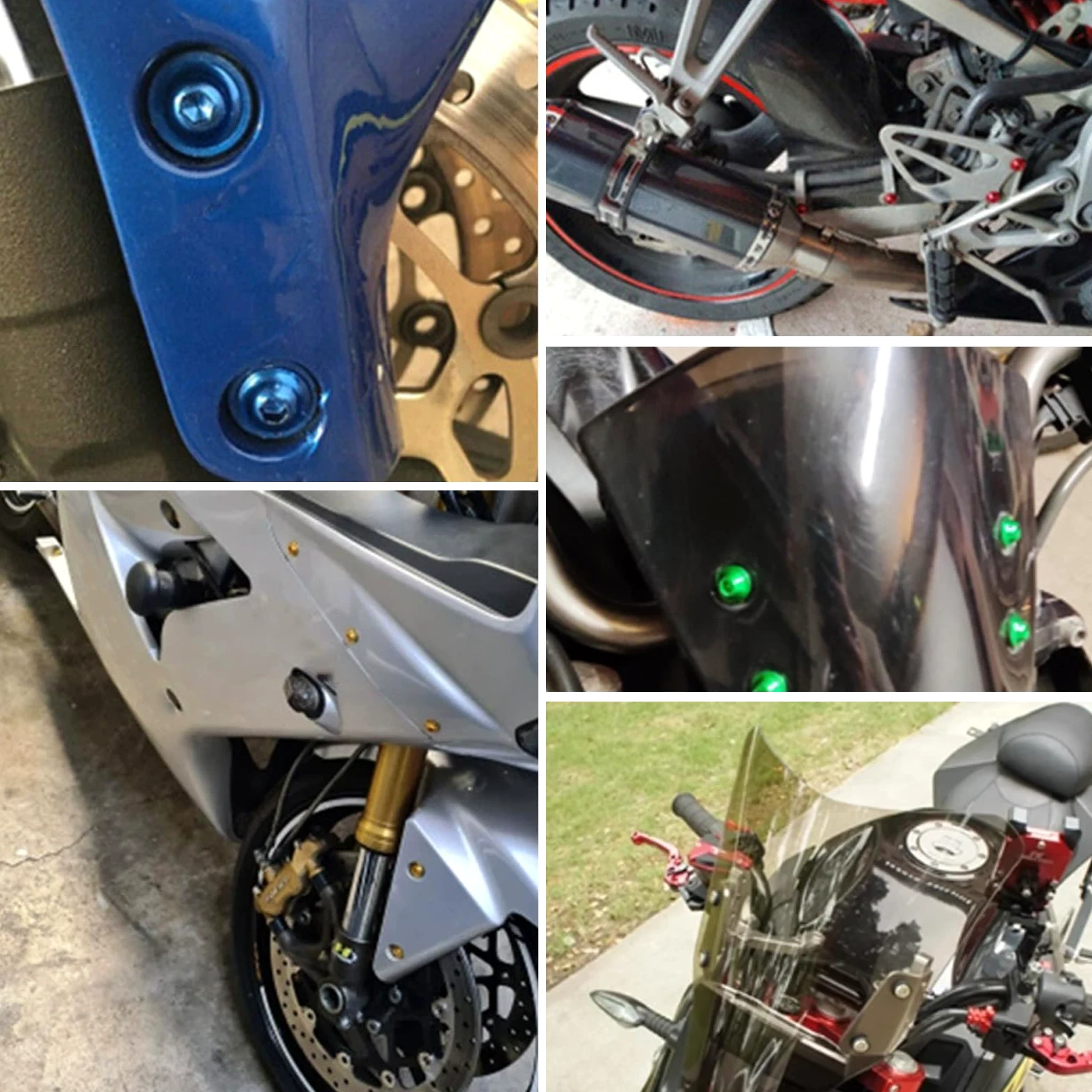 Kit Pernos Carenado Motocicleta, Juego 198 Piezas Tornillos M5 M6 Parabrisas Sujetadores Coloridos Aluminio para Montaje Carenas Motos