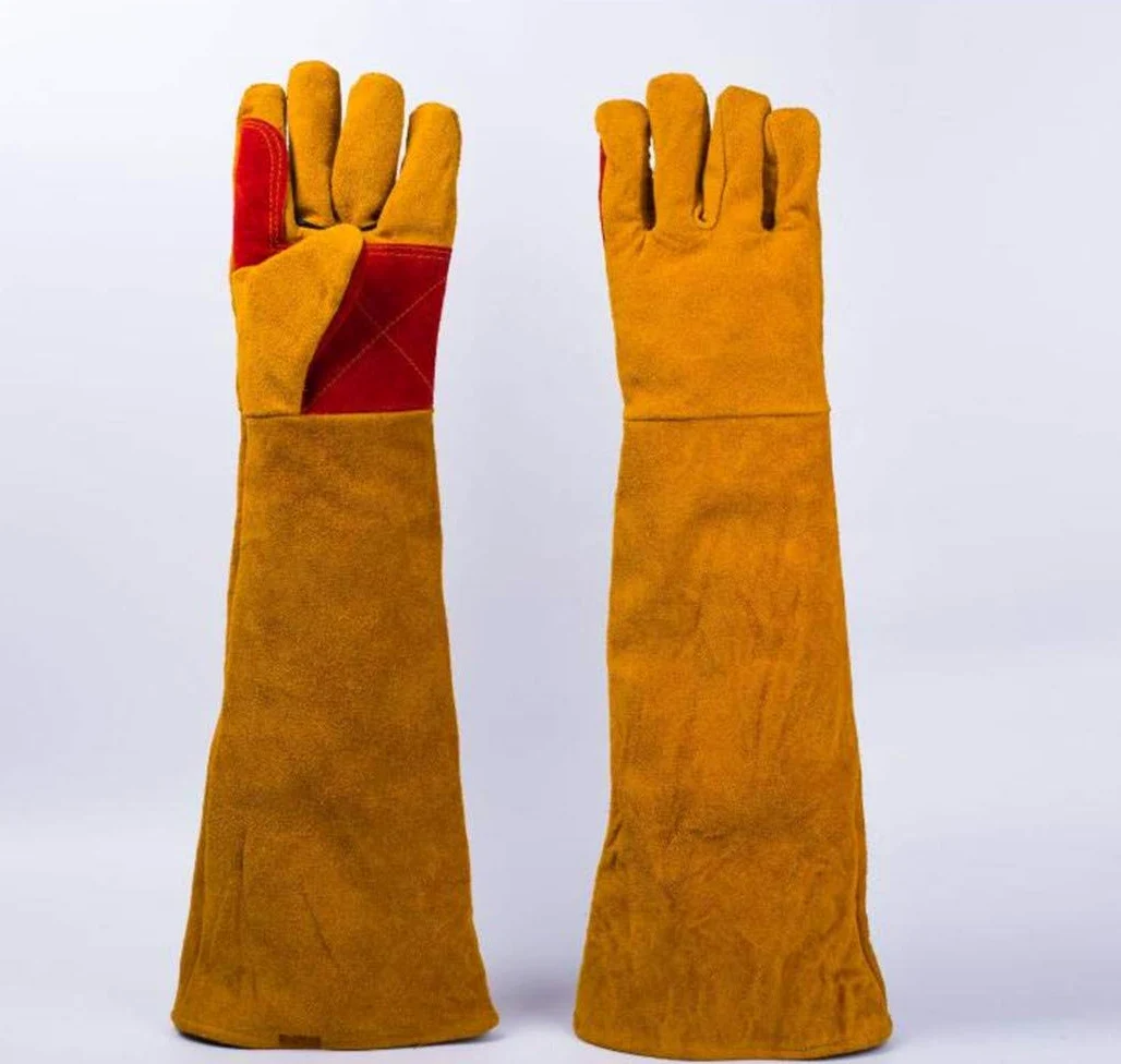 Guantes de soldadura de cuero resistentes al calor y al fuego con guantes de manga extra larga para barbacoa, horno, parrilla, chimenea, Tig, Mig, hornear, horno, estufa, soporte para ollas, guantes