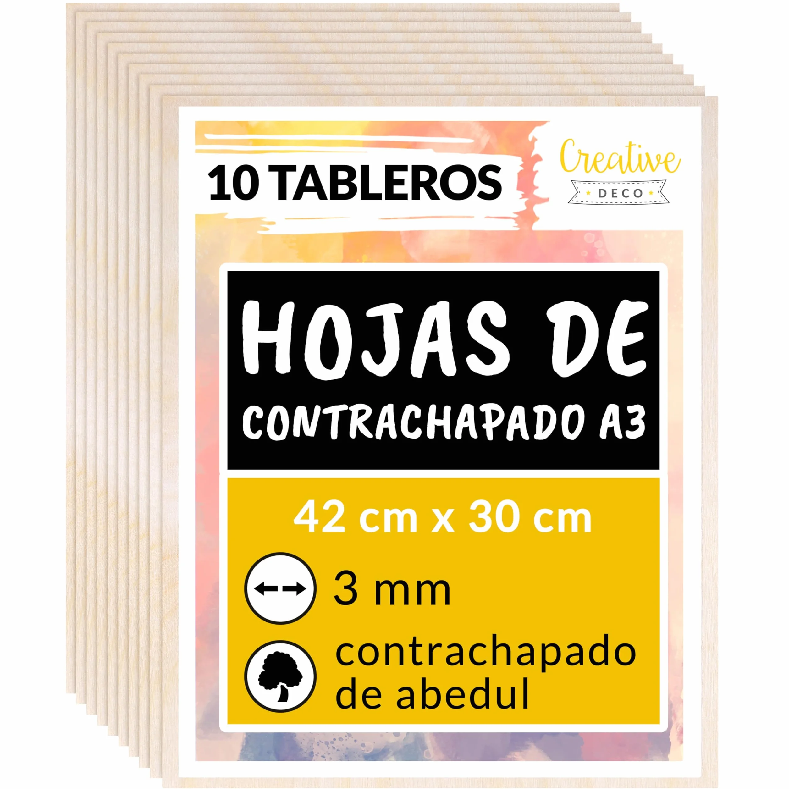 Creative Deco 10 x A3 Tablero Madera Manualidades Contrachapado | 420 x 300 x 3 mm (+/- 2mm) | Chapa Maciza Abedul Maderas para Bricolaje | Pirograbado, Corte por Laser, CNC Router, Modelado
