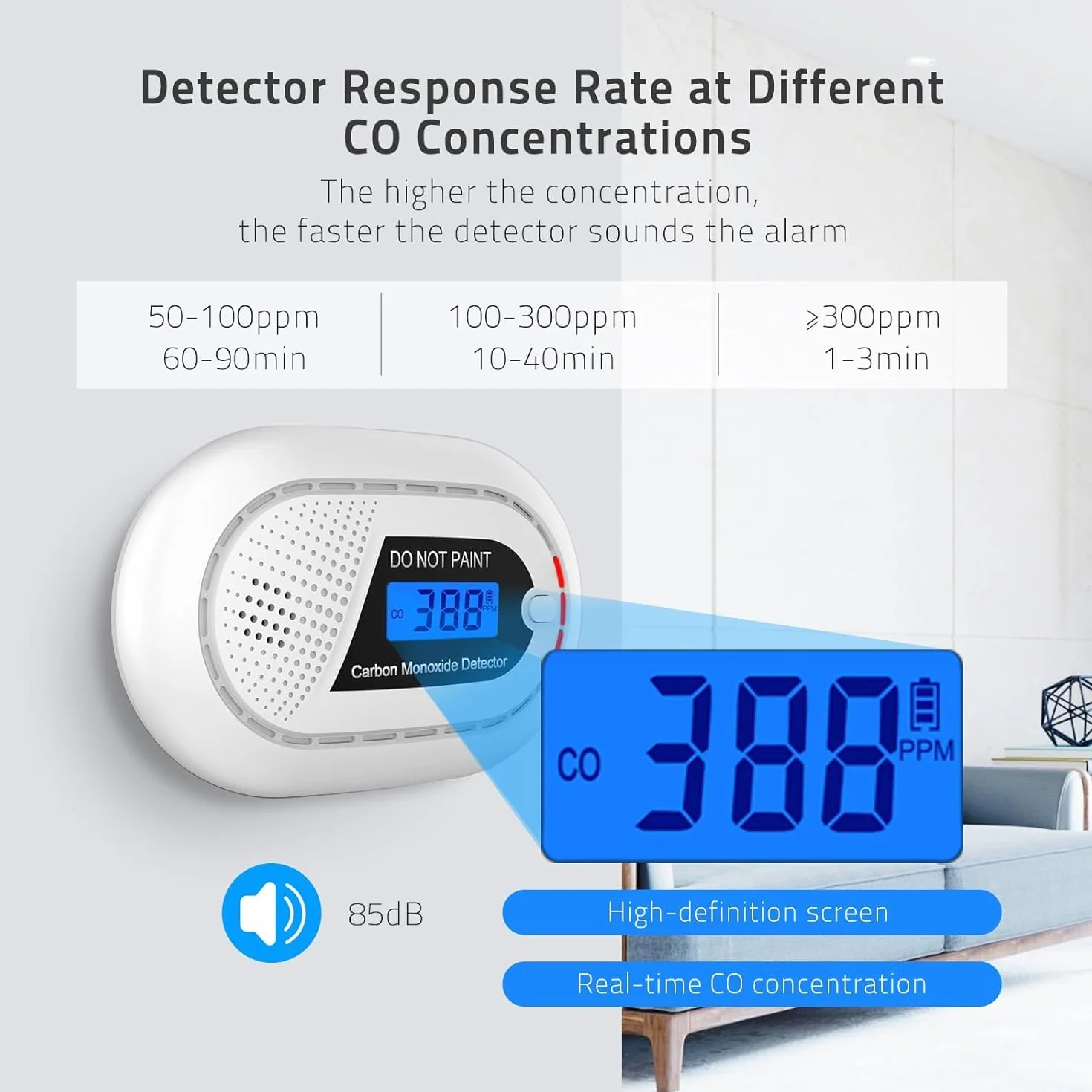 Safeliveo Detector Monoxido de Carbono con Pantalla Digital LCD, EN 50291, 10 Años de Vida Útil del Sensor, Alarma de Batería Baja, 2 Pieza Negro（No se Puede Utilizar con la estación Base）