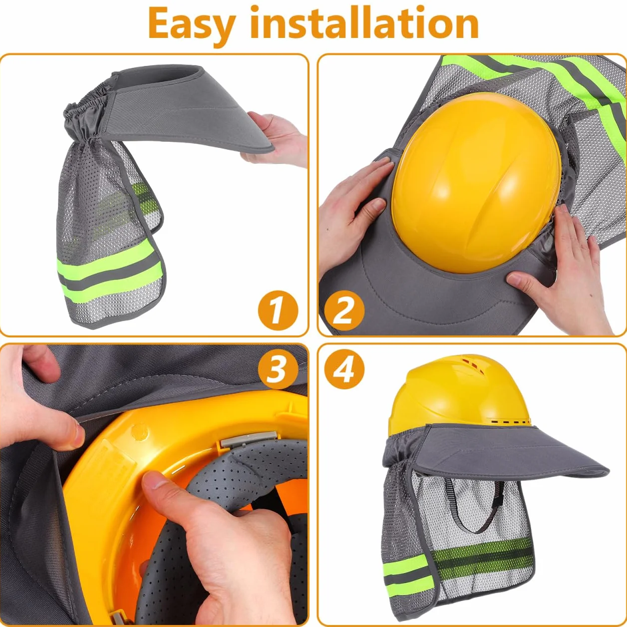 DOITOOL Protector Solar para Casco de Obra - Parasol de Seguridad con Visera - Cubre Cuello Sombra Pantalla - Malla de Poliéster Transpirable para Construcción Trabajo al Aire Libre y Jardinería