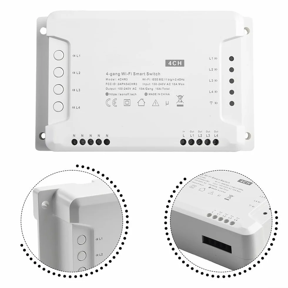 Módulo de interruptor de luz inteligente inalámbrico, control RF 4 canales para Sonoff 4CH R3 y 4CH PRO R3, Alexa Home, blanco