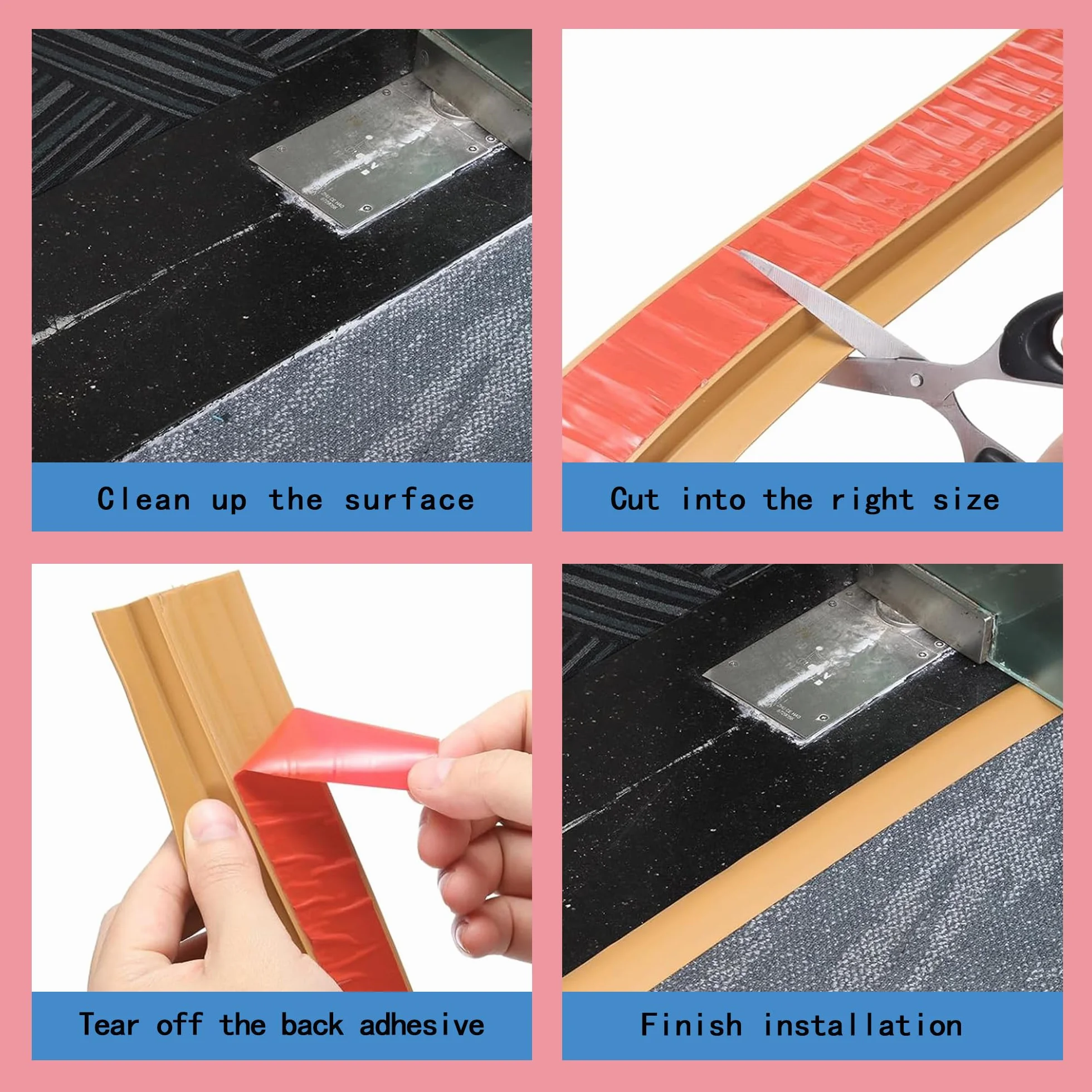 Perfil de Transición para Suelo PVC Tapajuntas Adhesivo Negro 10mm x 1m