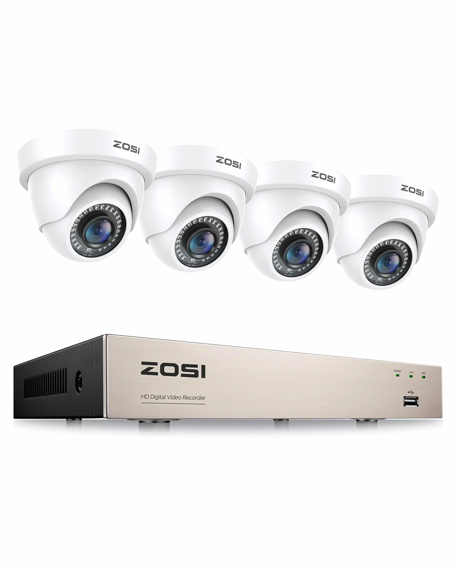 ZOSI 5MP Lite Kit de Cámara de Vigilancia 8CH H.265+ 2MP Videograbador DVR con (4) Cámara de Seguridad Exterior, Visión Nocturna, Detección de Movimiento, sin Disco Duro