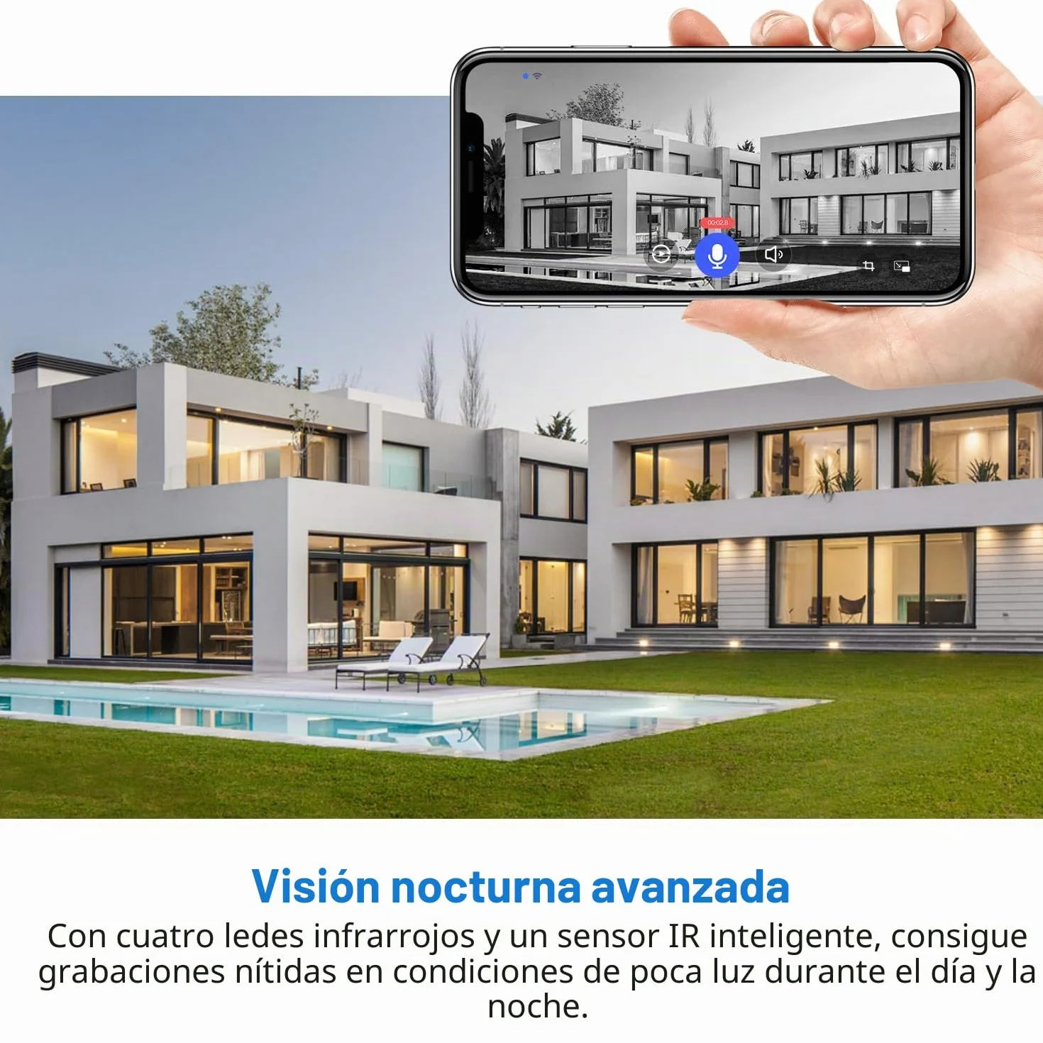 Cámara inalámbrica con timbre de video WiFi con receptor de timbre, detección humana de IA, conversación bidireccional, Wi-Fi de 2.4G, funciona con pilas, almacenamiento en la nube