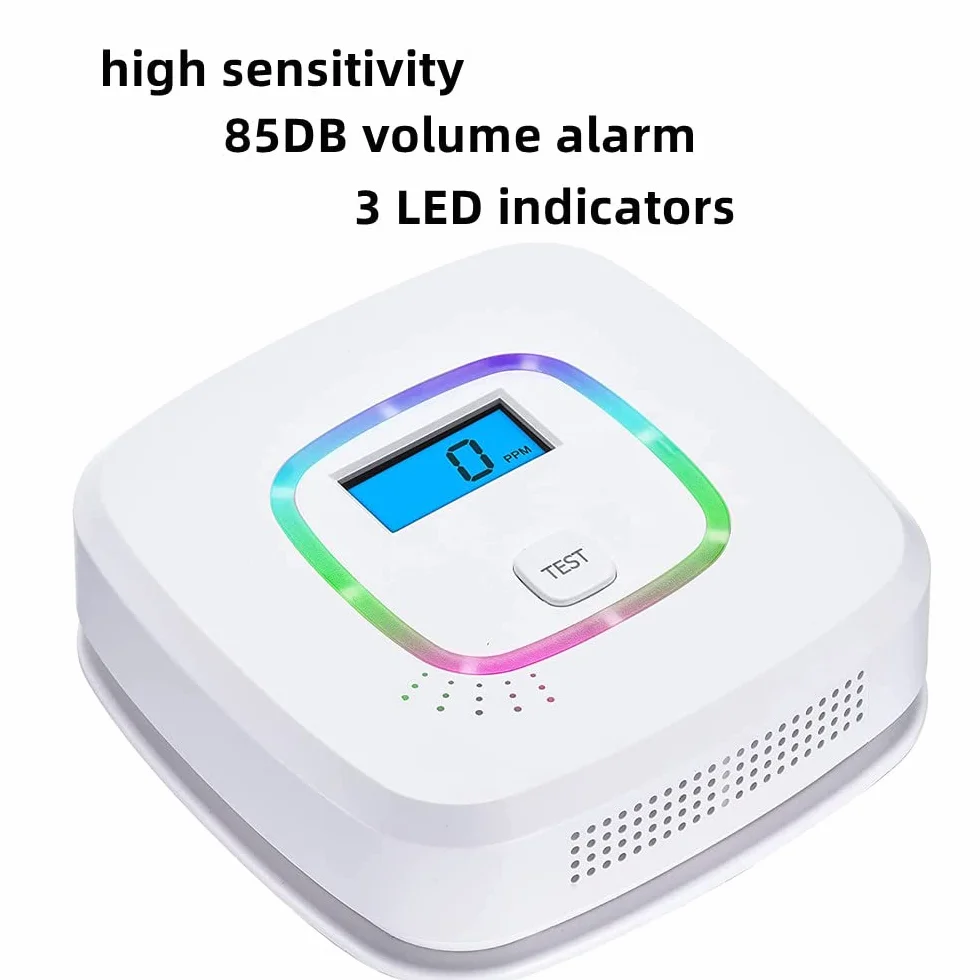 OBEST Detector de monóxido de Carbono, CO Alarma con Pantalla Digital y Funcionamiento con batería reemplazable, con botón de Prueba y indicador de Estado LED