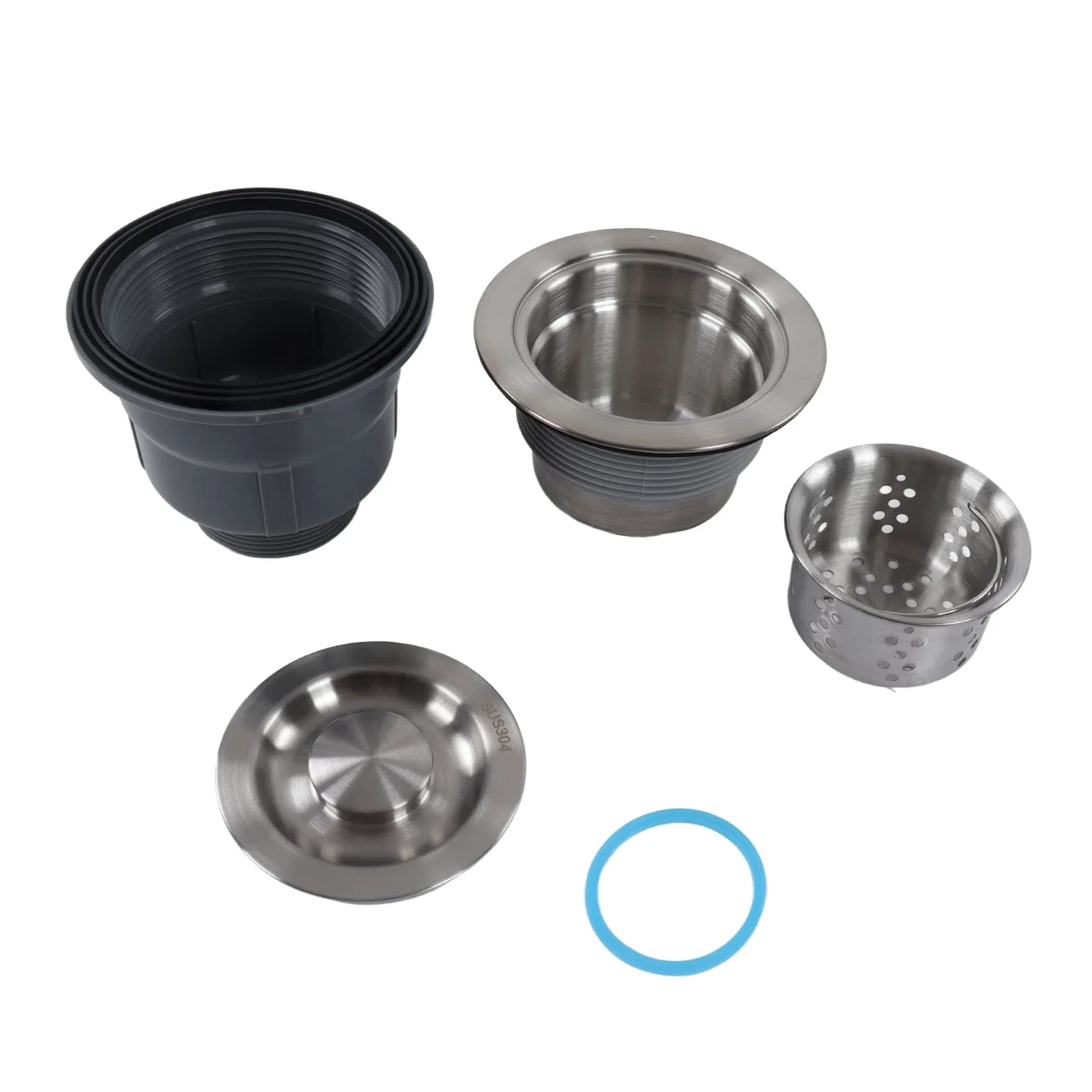 Kit de Tubería de Drenaje para Fregadero de Cocina, Colador Individual, PVC y PP, Acero Inoxidable, 50 mm, Instalación Fácil