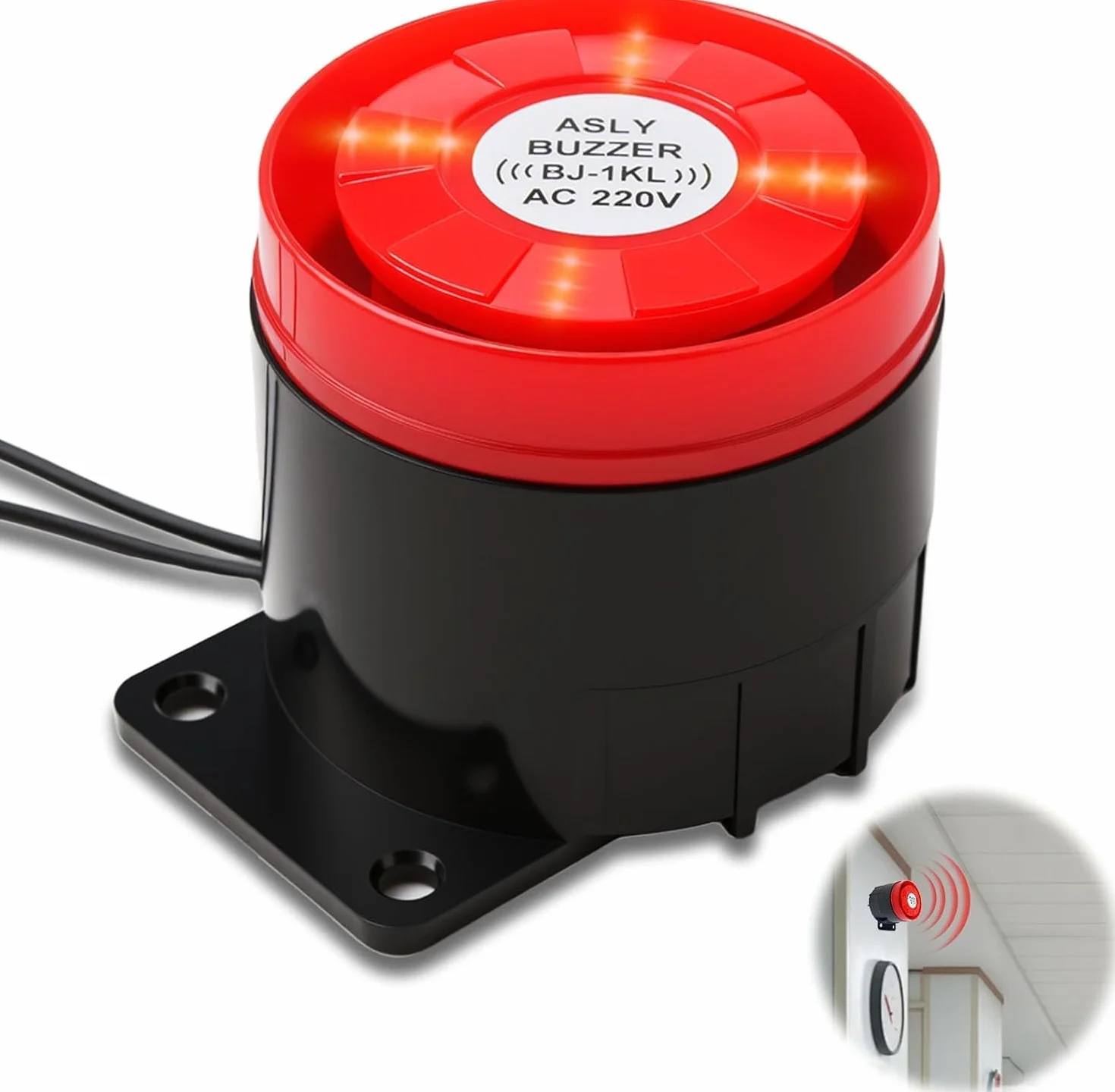 Mini Sirena Alarma 220V 120dB Sistema de Seguridad Exterior con Luz Intermitente Sonido de Alto Decibelio Mini Alarma Sonora Luminosa para Hogar Oficina Tienda Garaje Puerta de Jardín Balcón Vehículo