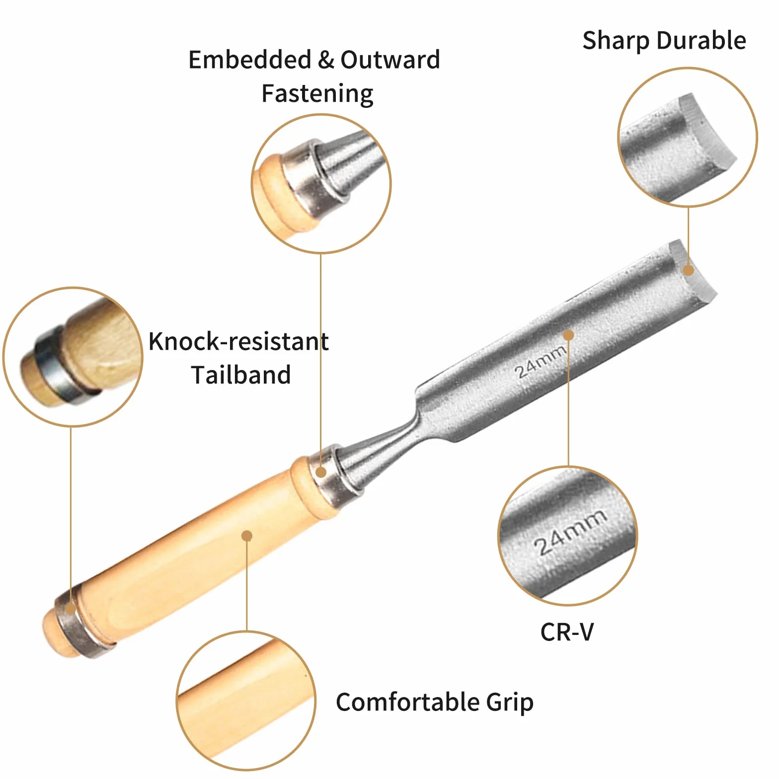 HSS 4pcs Juego De Torneado De Cincel De Torno De Madera Herramientas De Torneado,Juego de Gubias para Tallar Madera 8mm/12mm/18mm/24mm,para Principiantes y Profesionales