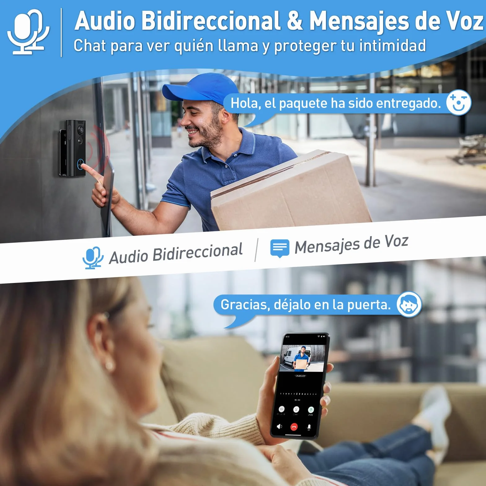 XTU Timbre Inalámbrico con Cámara, 2K HD WiFi Timbre Videoportero Exterior Impermeable con Soportes, Detección de Movimiento PIR, Visión Nocturna, Audio Bidireccional, Compatible con Alexa