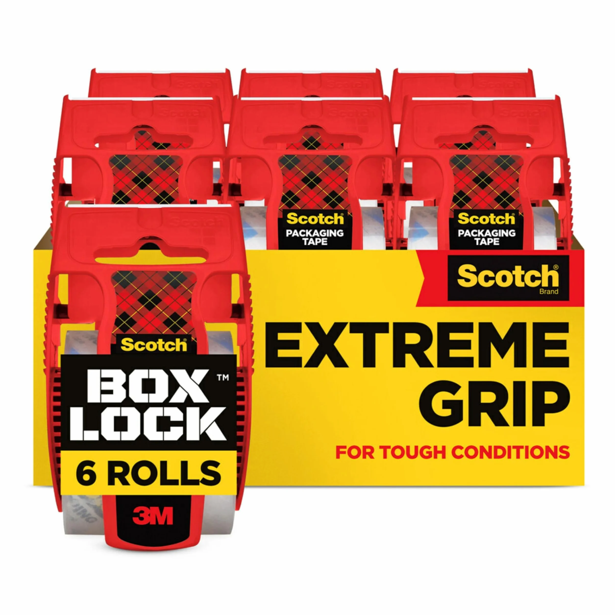 Scotch Box Lock Cinta de embalar - 6 Rollos con dispensadores, 48 mm x 20,3 m - Cinta Adhesiva de Calidad para Cerrar Cajas, Cartones y Paquetes