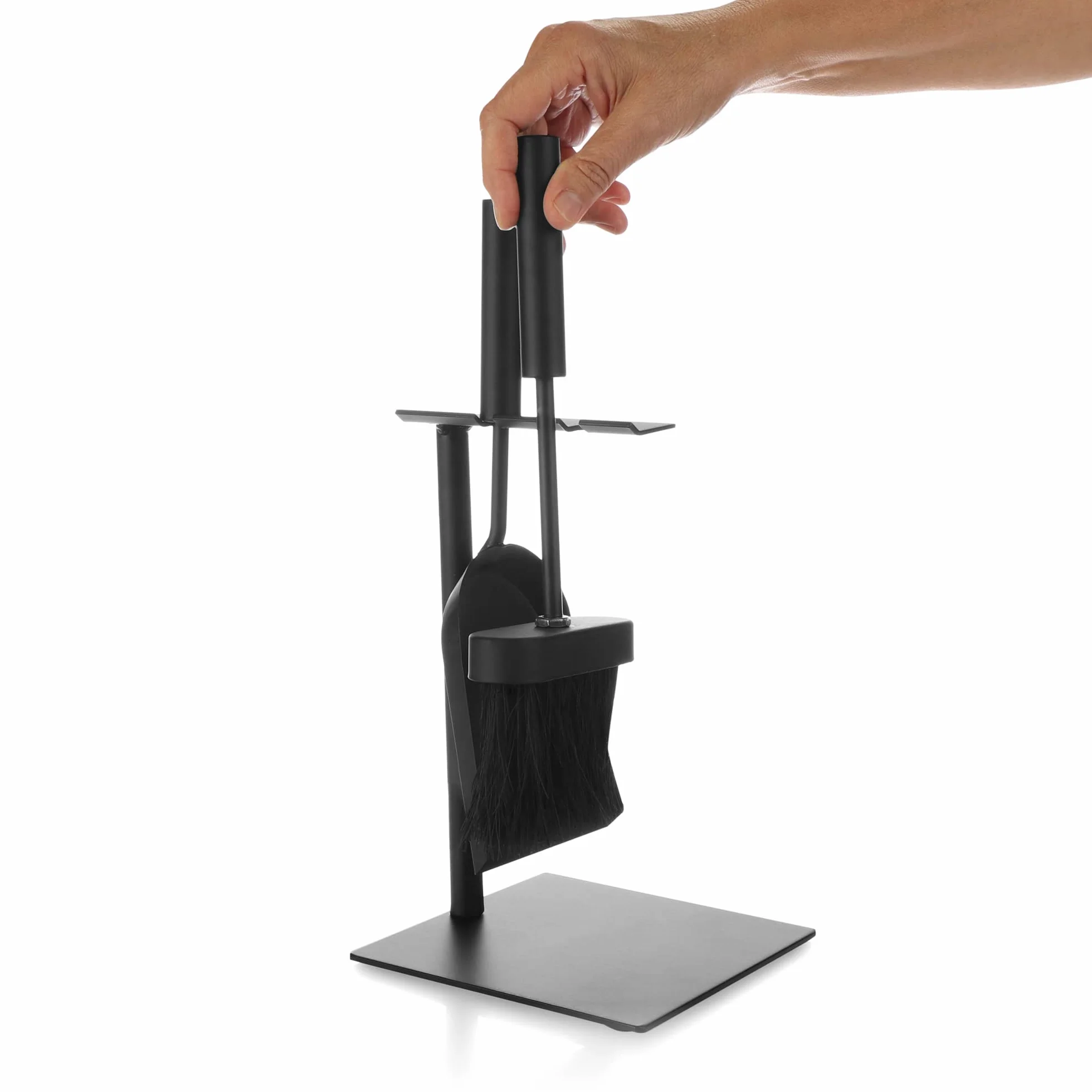 COM-FOUR® Conjunto de chimenea en negro en un tamaño compacto de metal, con pala, escoba y soporte-Ideal para estufas (003 piezas de cubiertos)