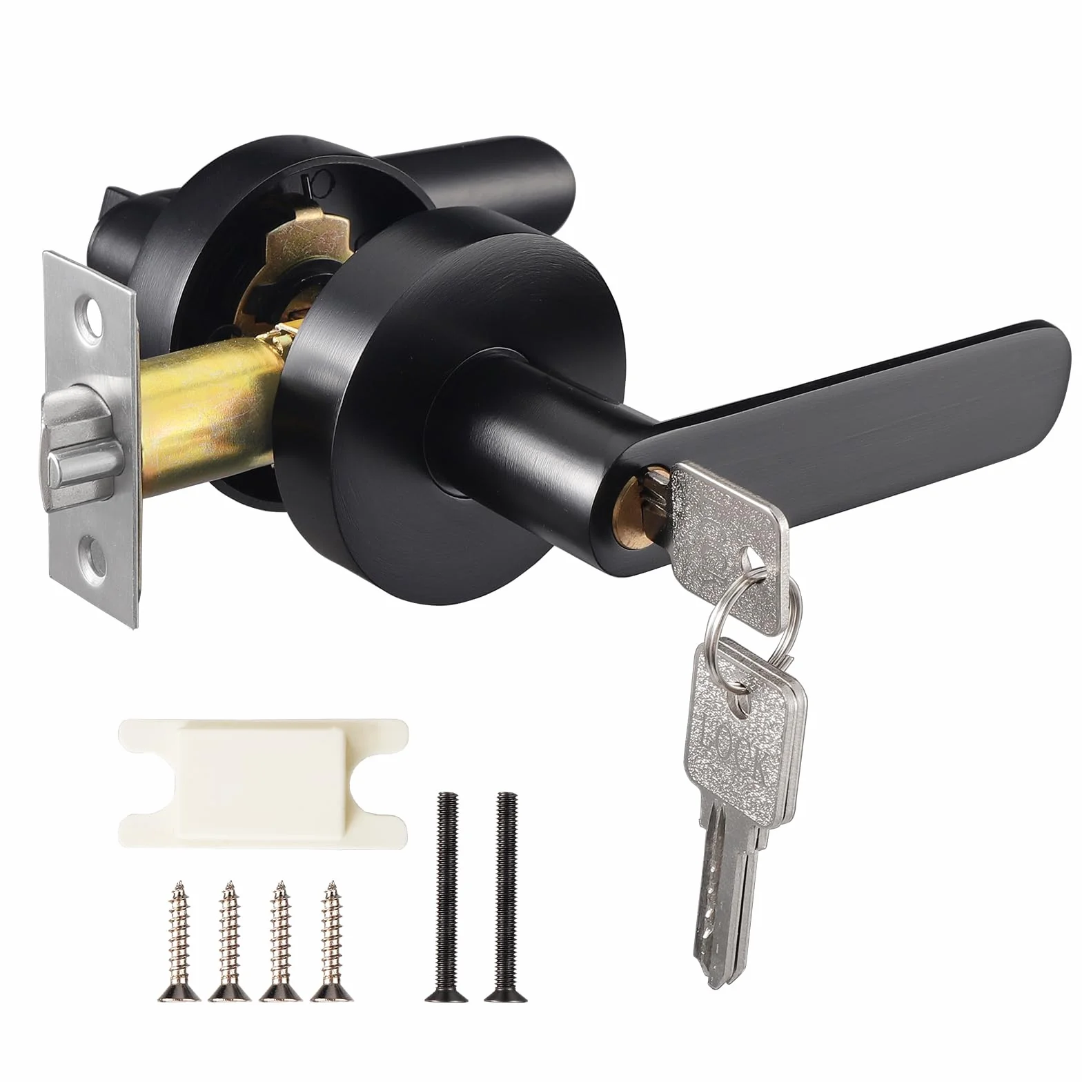 Coolty Manija de puerta con cerradura y llave, juego de manijas de puerta de entrada, manija de puerta exterior, cerradura frontal para dormitorio, baño, oficina, lugar de trabajo (negro)