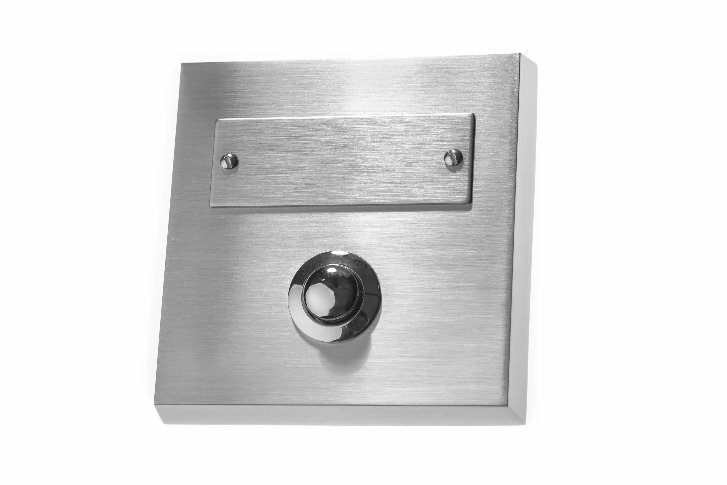 HUBER Pulsador de timbre de superficie de metal - con placa de identificación - timbre de superficie I pulsador de latón cromado - timbre puerta frontal