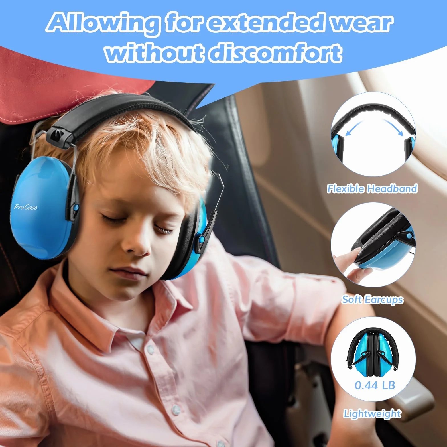 Procase Casco Antiruido para Niño, Protección Auditiva SNR 27dB con Diadema Ajustable, Protector Oído Profesional Cancelación de Ruido Insonorizacion para Estudiar para Bebé Nené Infante